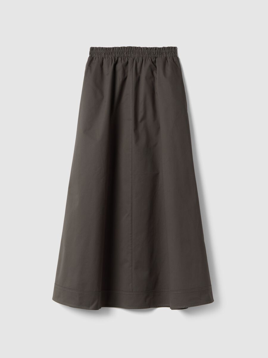 Grey long pure cotton skirt with elastic waistband_0