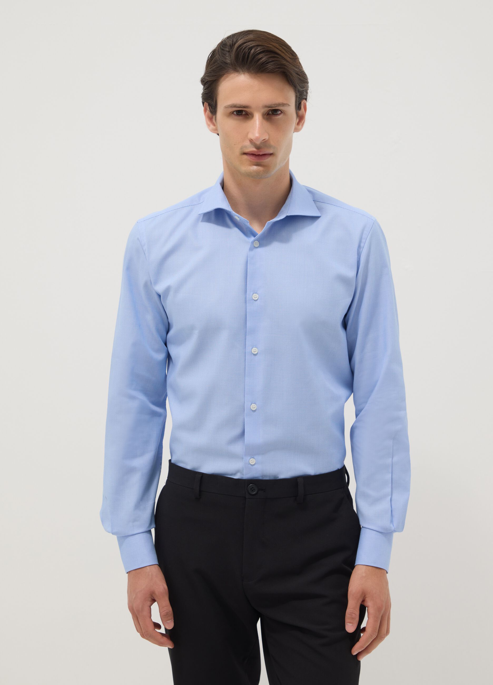 Blue slim-fit cotton-blend shirt