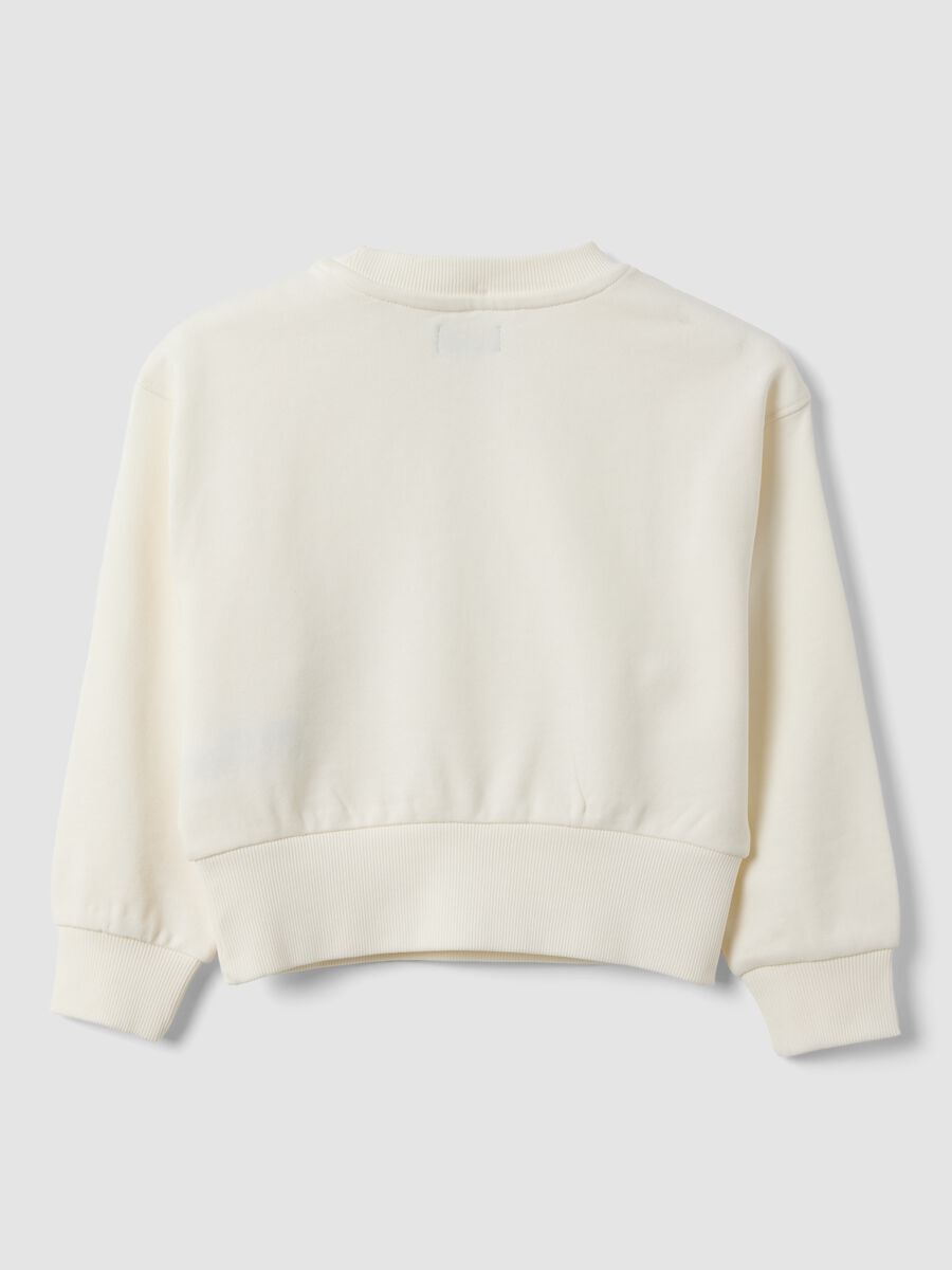 White pure cotton sweatshirt with rhinestone slogan and embroidered heart for girls_1