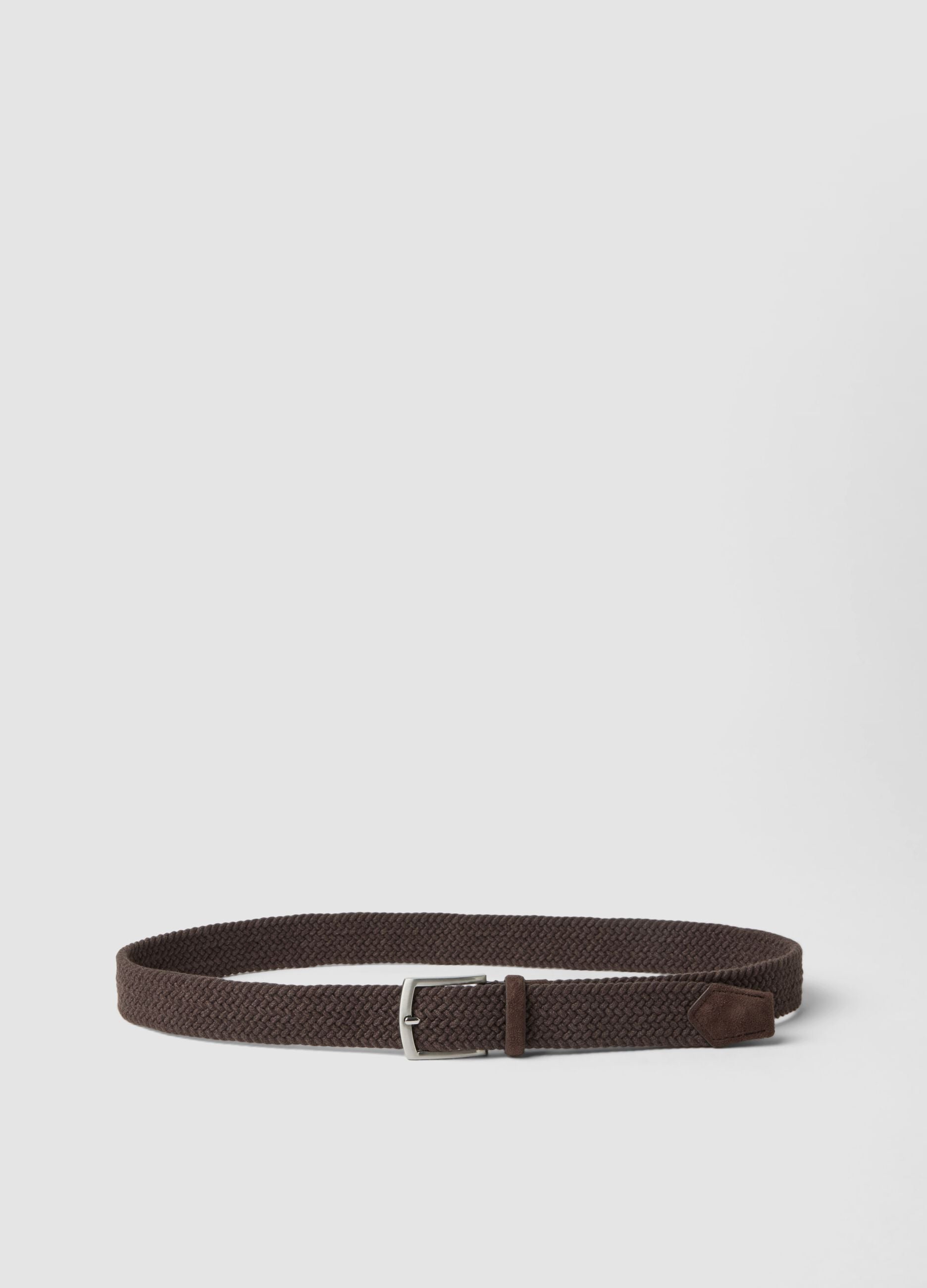 Brown braided cotton-blend belt