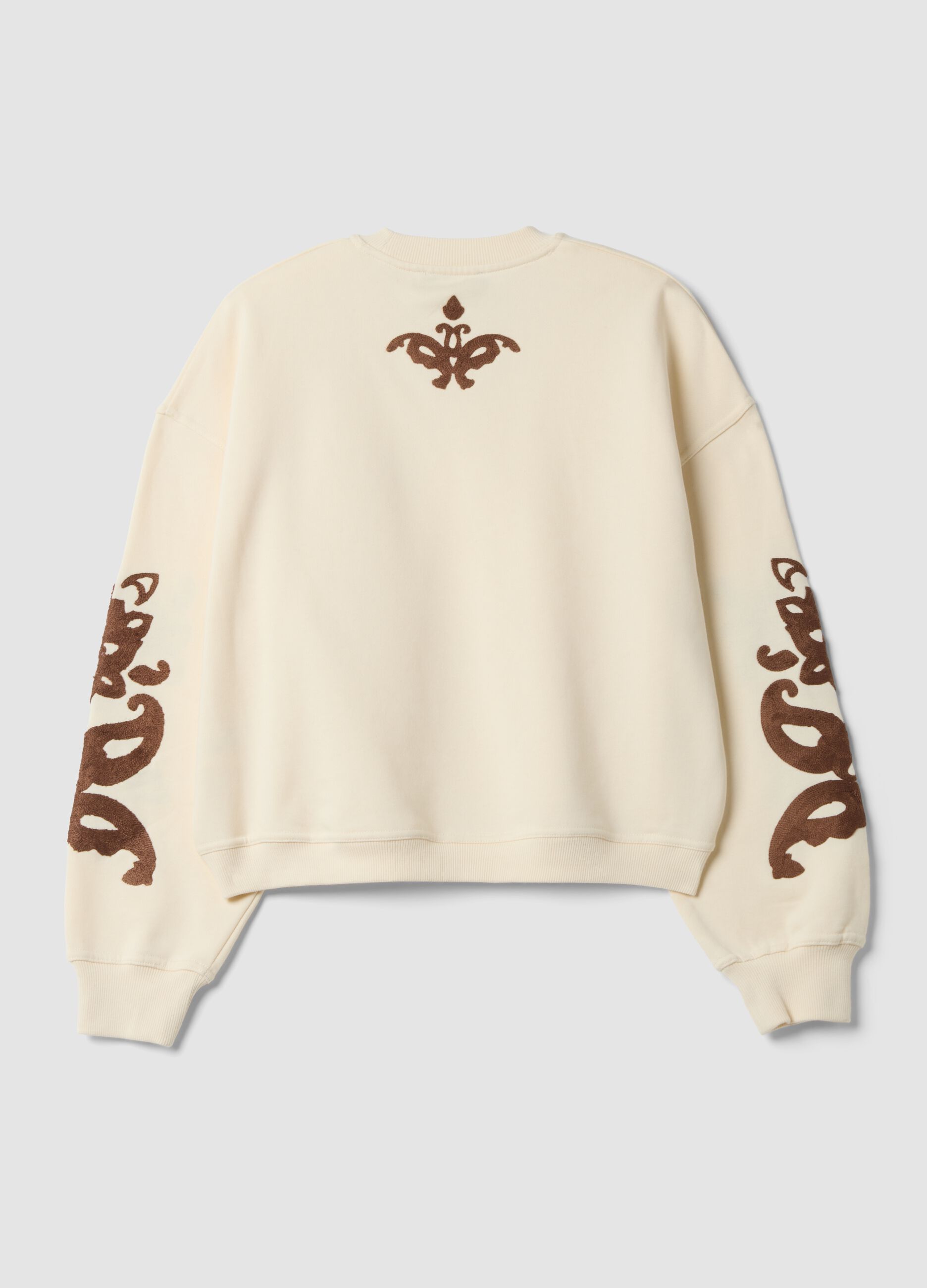 Weisses Sweatshirt aus Baumwollmix mit Stickereien, Regular Fit