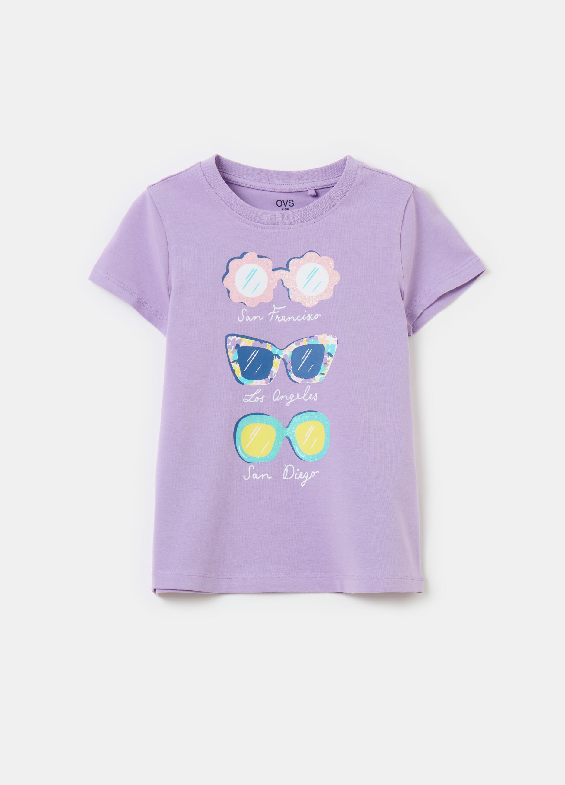 T-shirt with glitter details and print