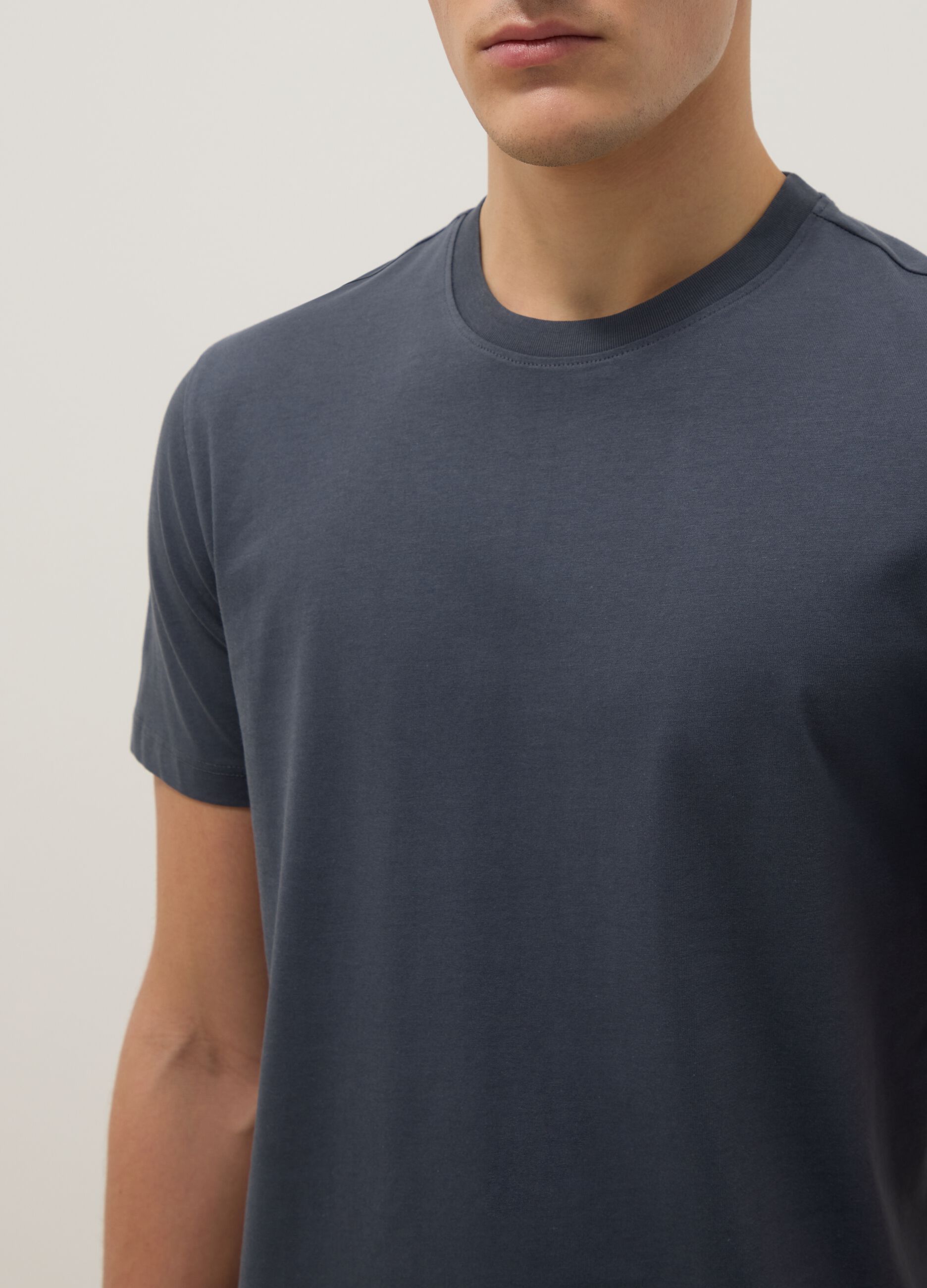 Blue pure cotton short sleeve T-shirt regular fit