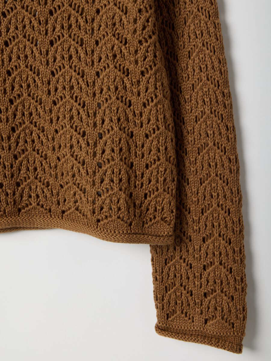 Brown pure cotton jumper with regular fit and perforated design_5