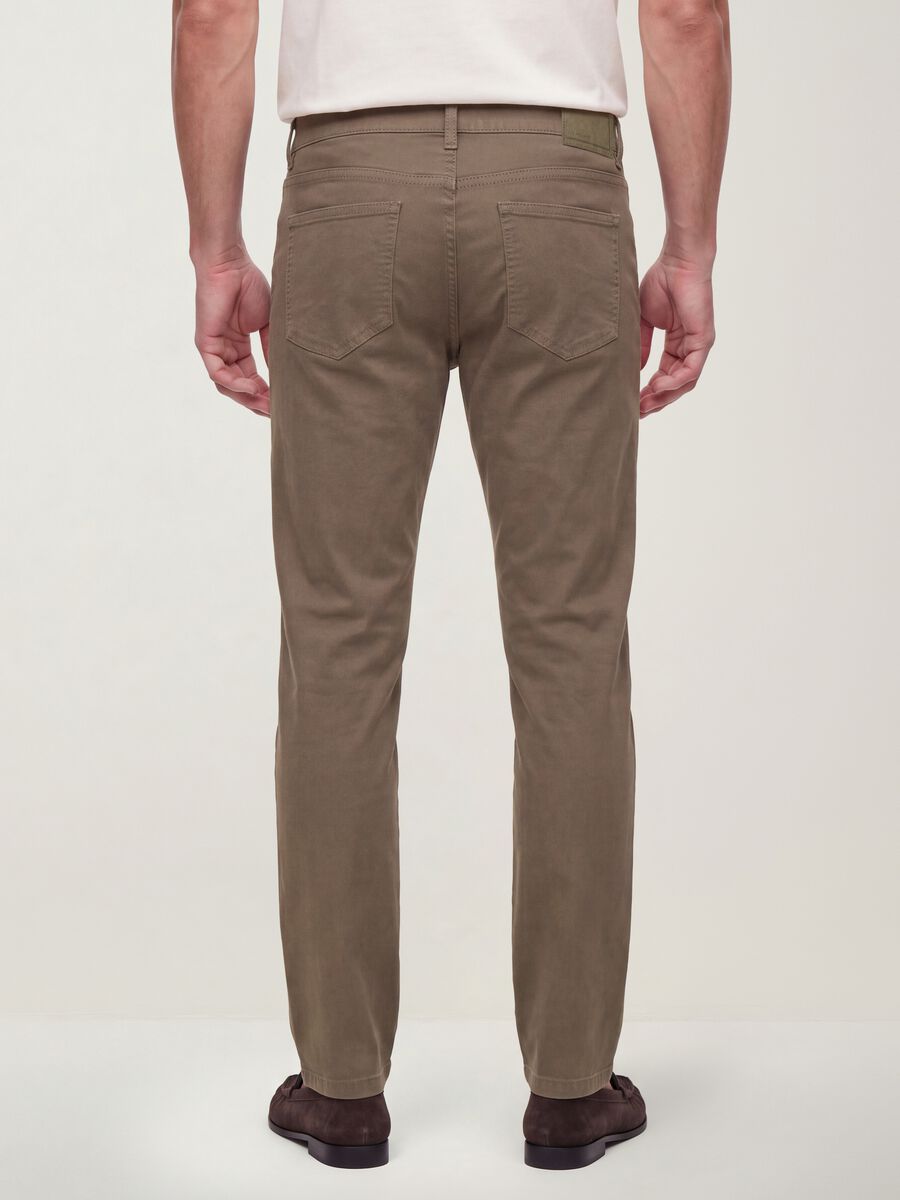 Brown slim-fit stretch cotton twill trousers_1