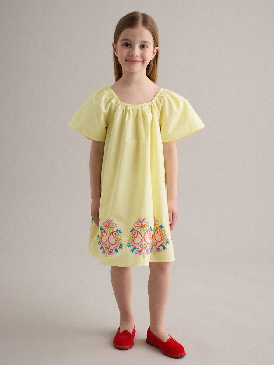 Yellow pure cotton dress with embroidery_0