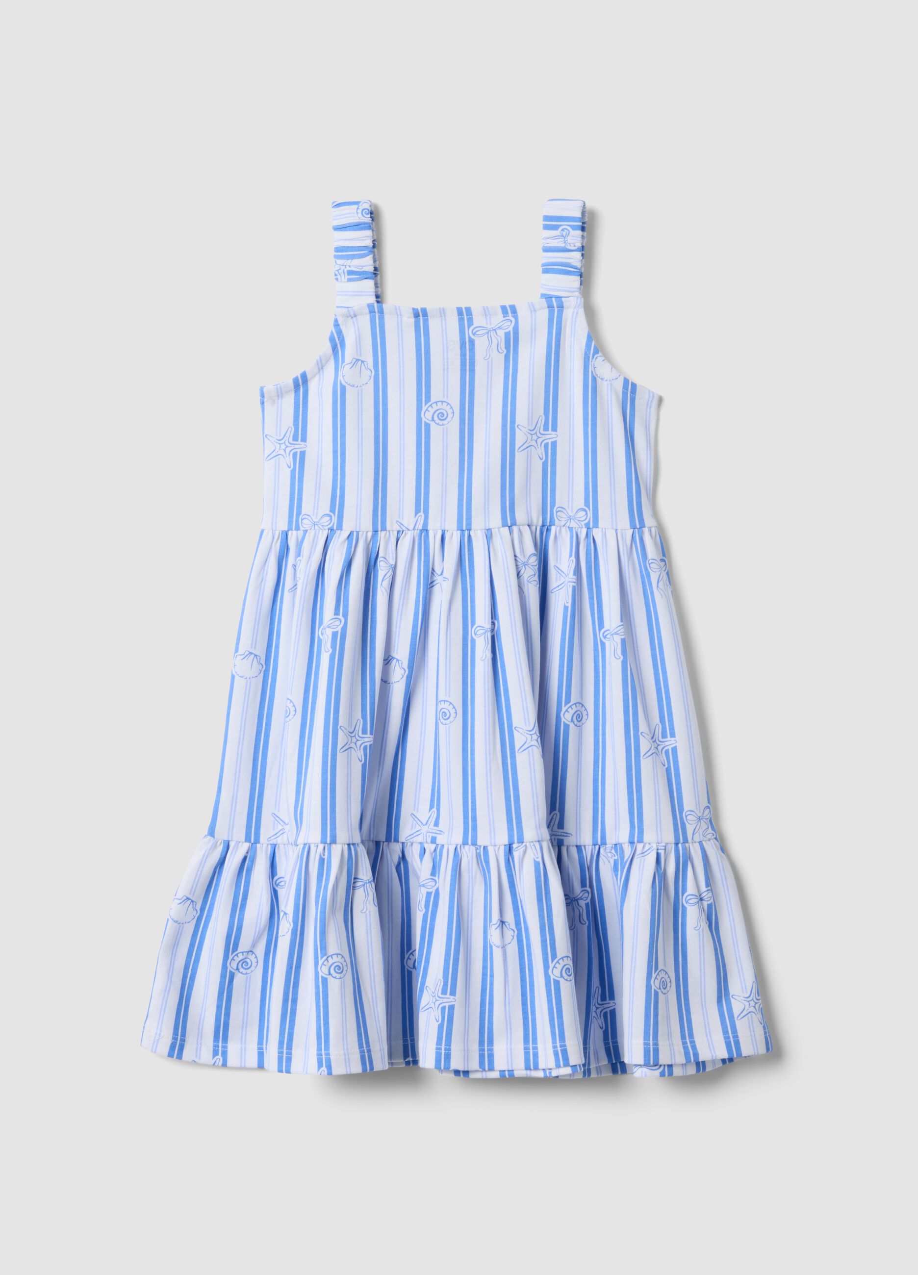 Girls&rsquo; multicolour striped pure cotton dress, regular fit