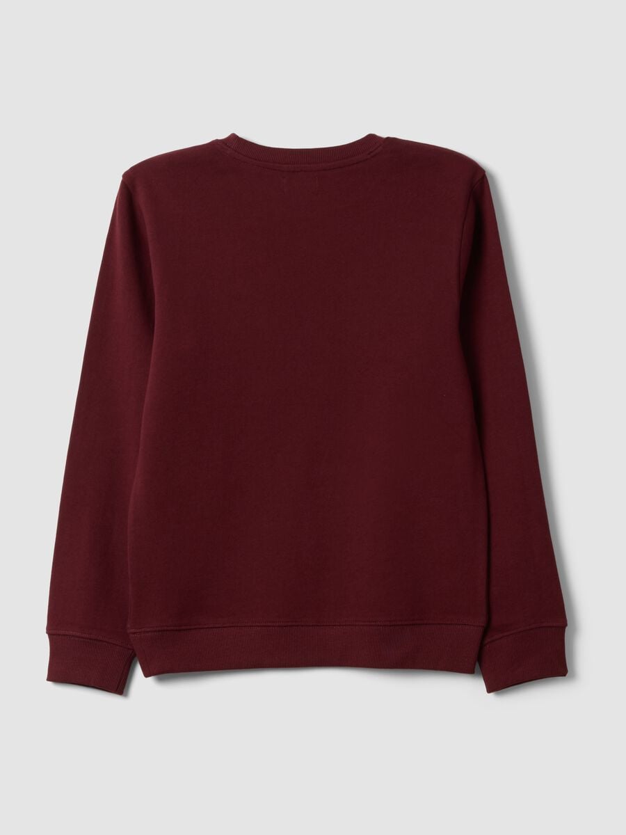 Red pure cotton sweatshirt with crew neck and print_2