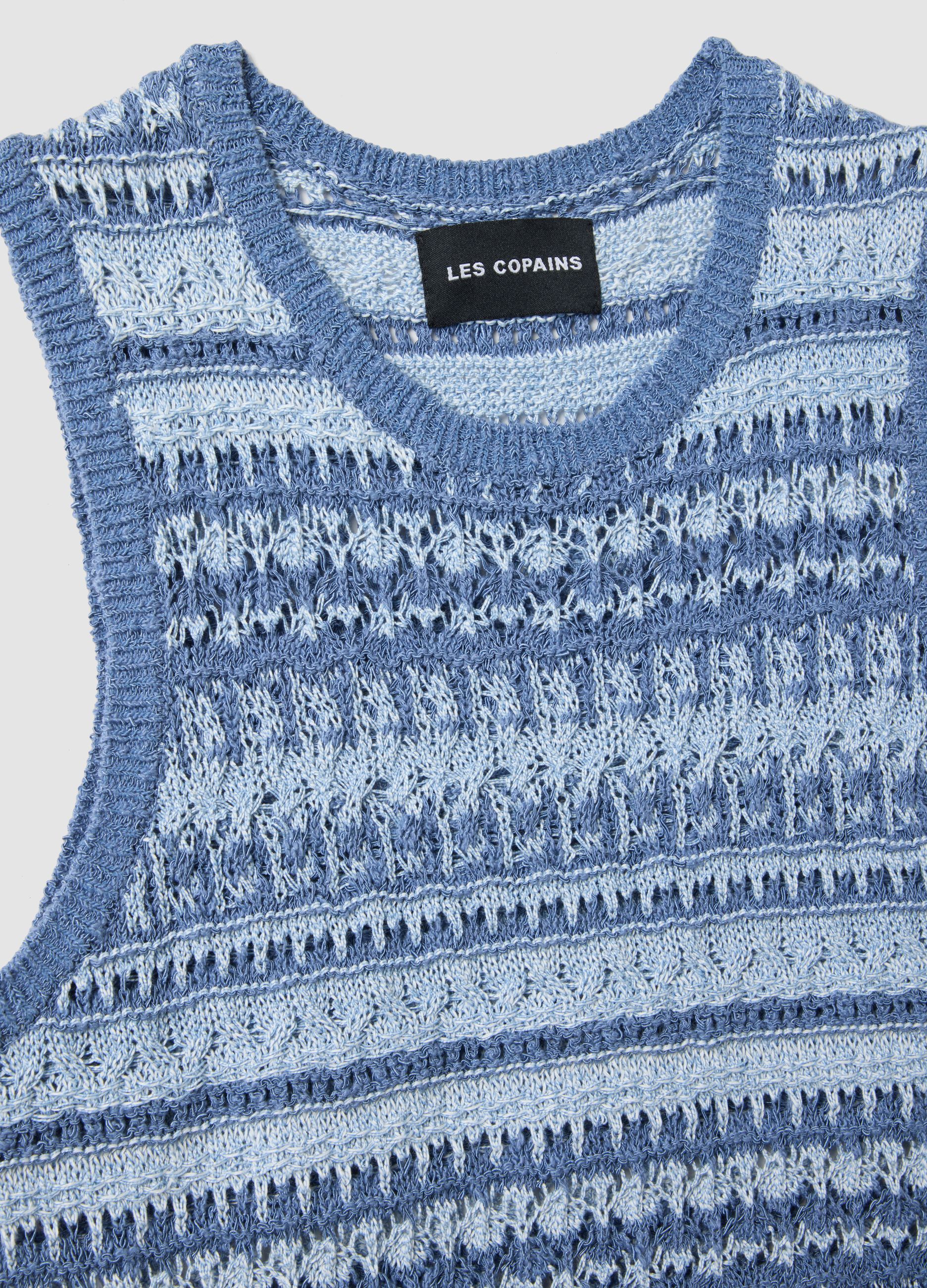 Regular Fit Tank-Top aus mehrfarbigem Baumwoll-Mix mit perforierter Textur