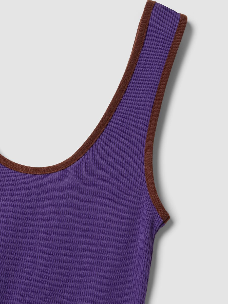 Purple ribbed pure cotton tank top_5