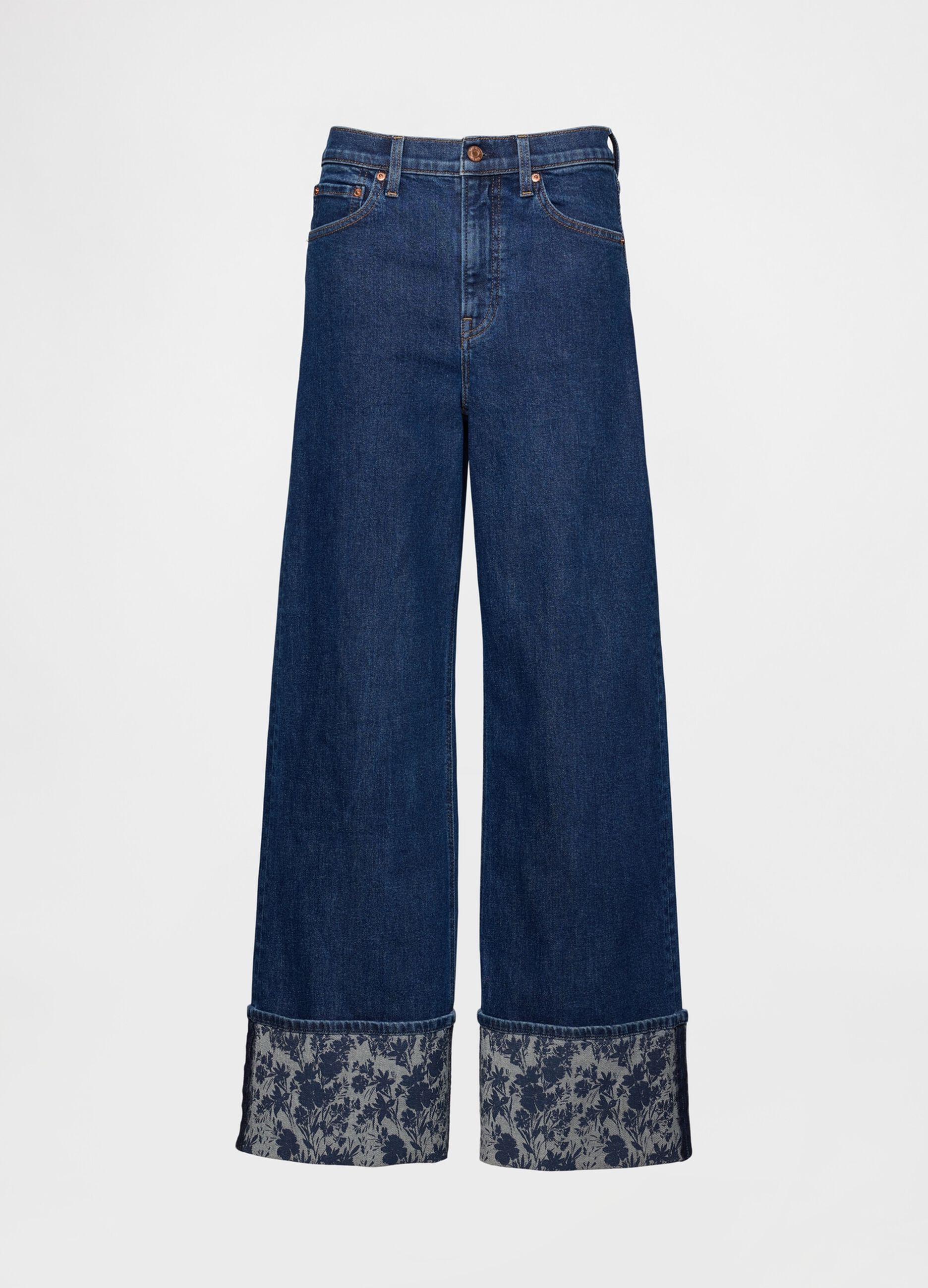 Weite Jeanshose mit Blumensaum