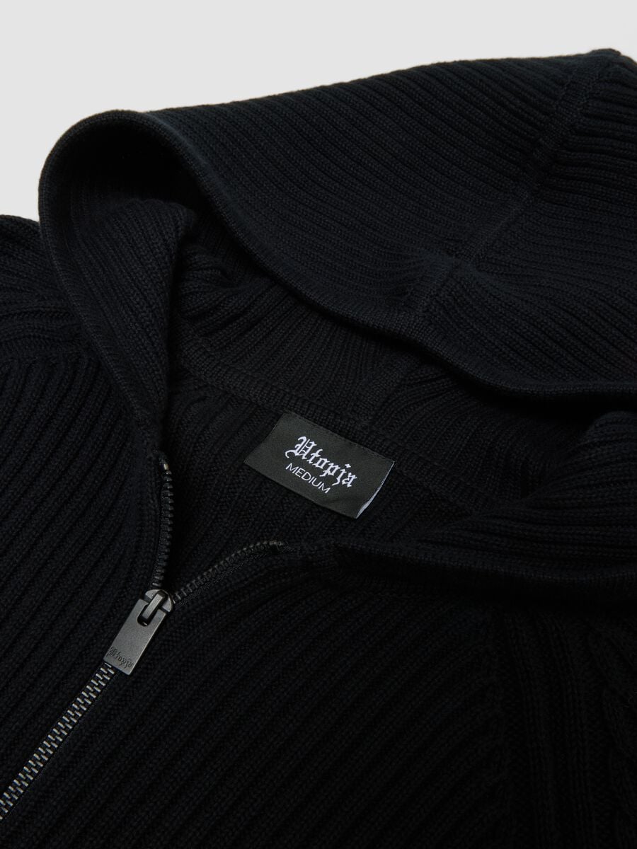 Black Ribbed Knit Hoodie_7