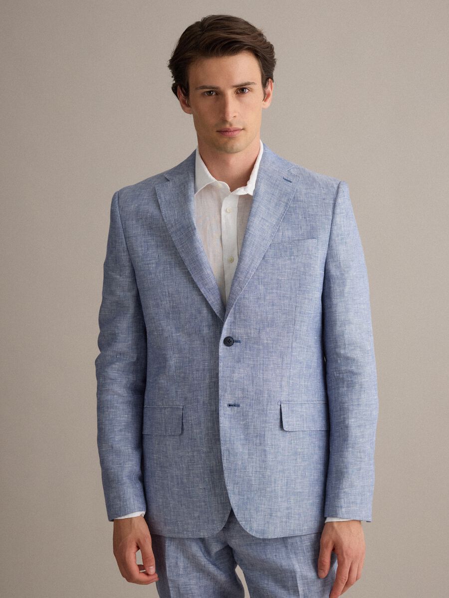 Sky-blue pure linen blazer_0