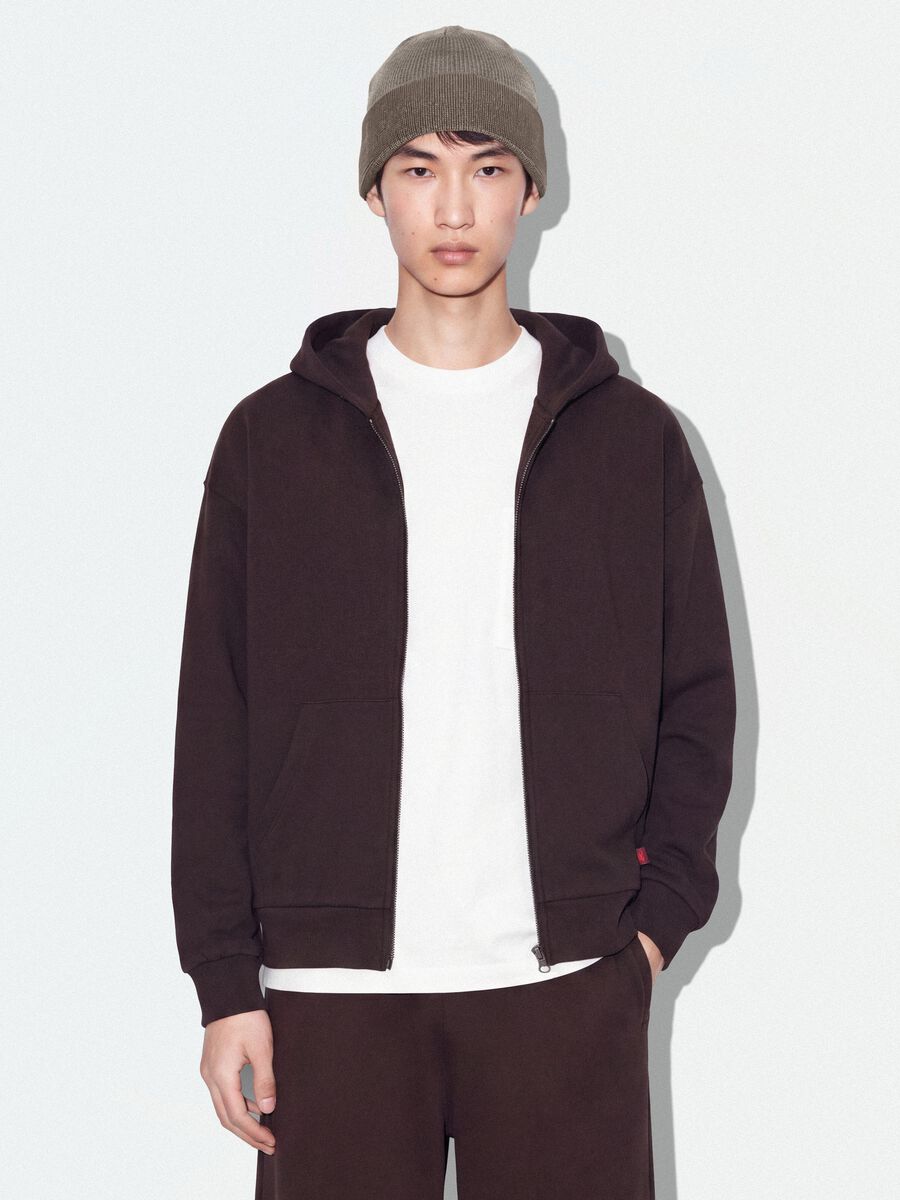Brown cropped hoodie in pure cotton with oversized fit_1