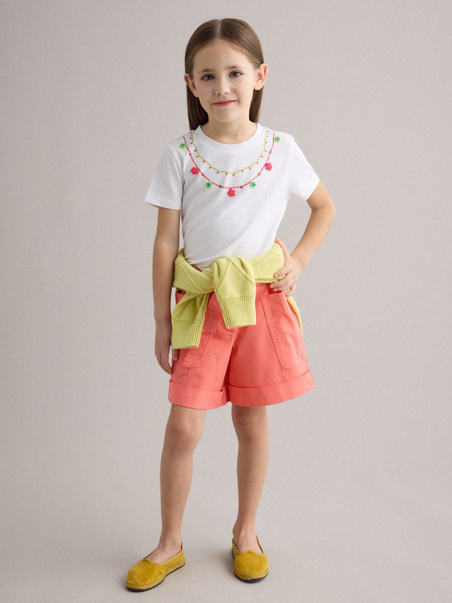 Regular fit pink stretch cotton shorts for girls_0