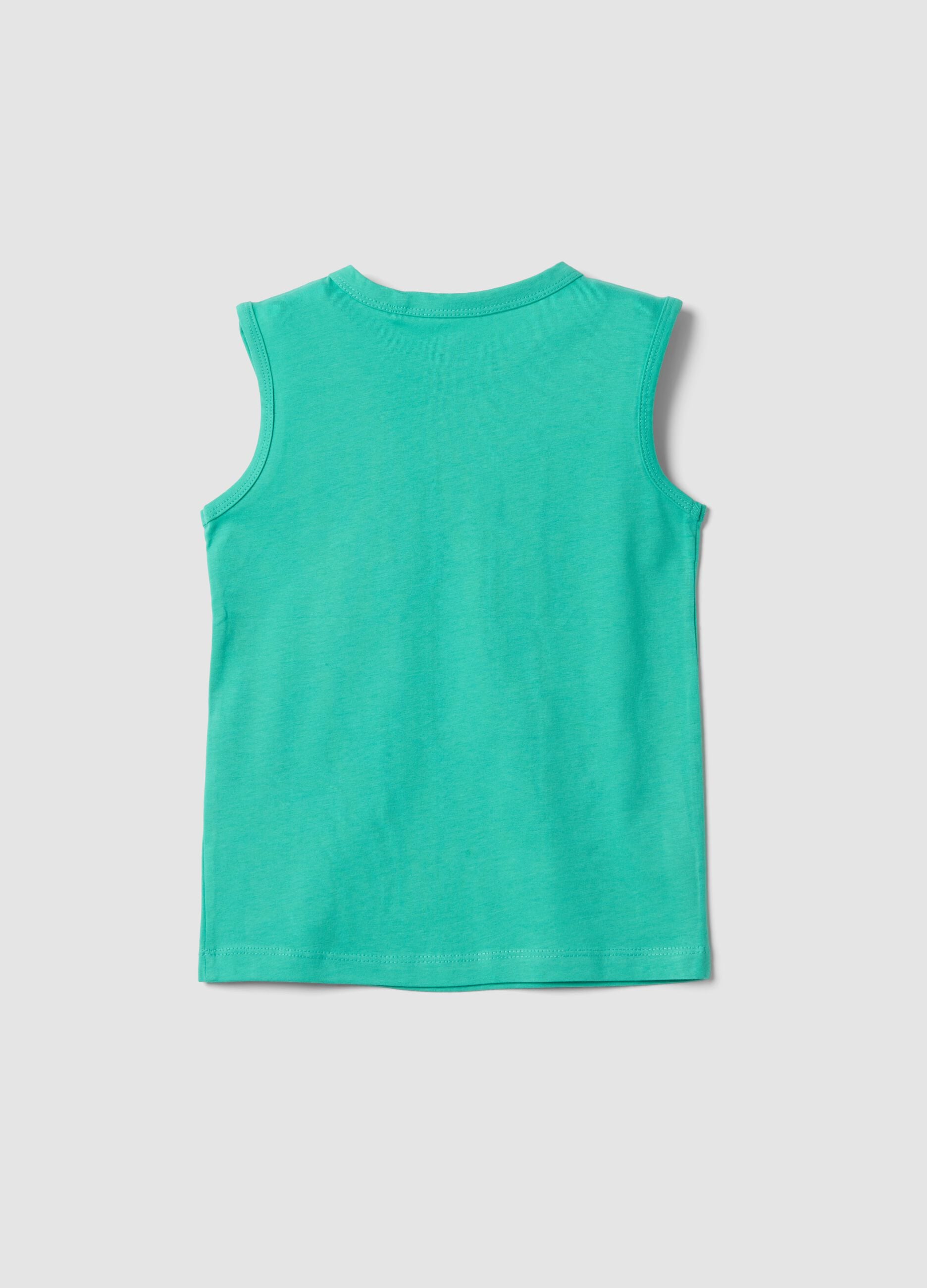 Green pure cotton vest top with surf print