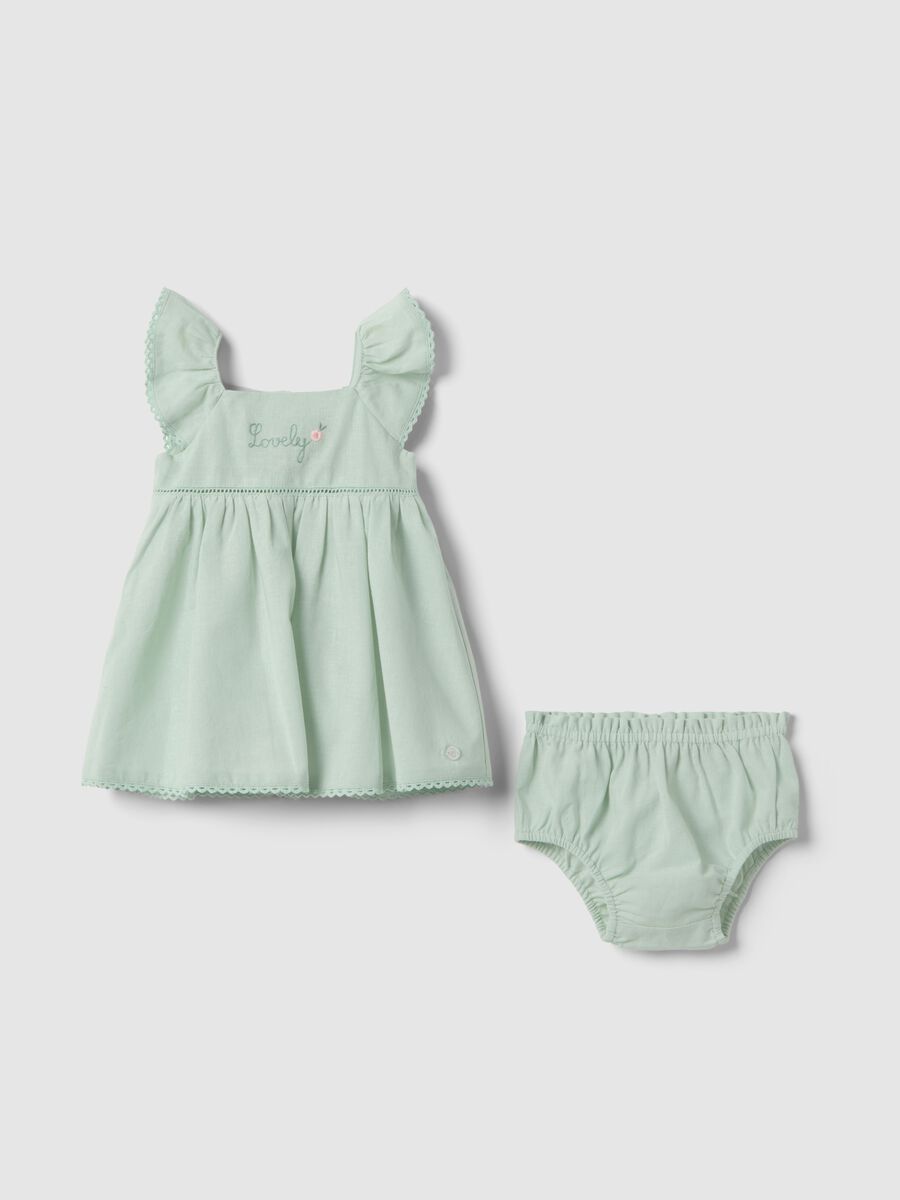 Green Cotton and Linen Blend Set for Baby Girls_0