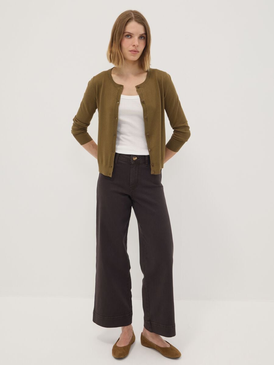 Braune Wide-Leg-Jeans aus Stretch-Baumwolle_0