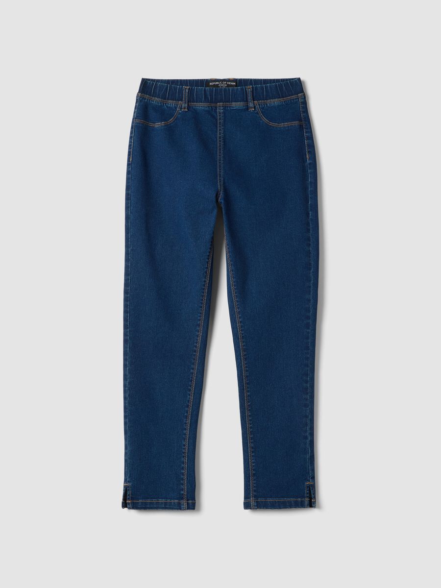 Blue skinny fit stretch denim blend jeans_0