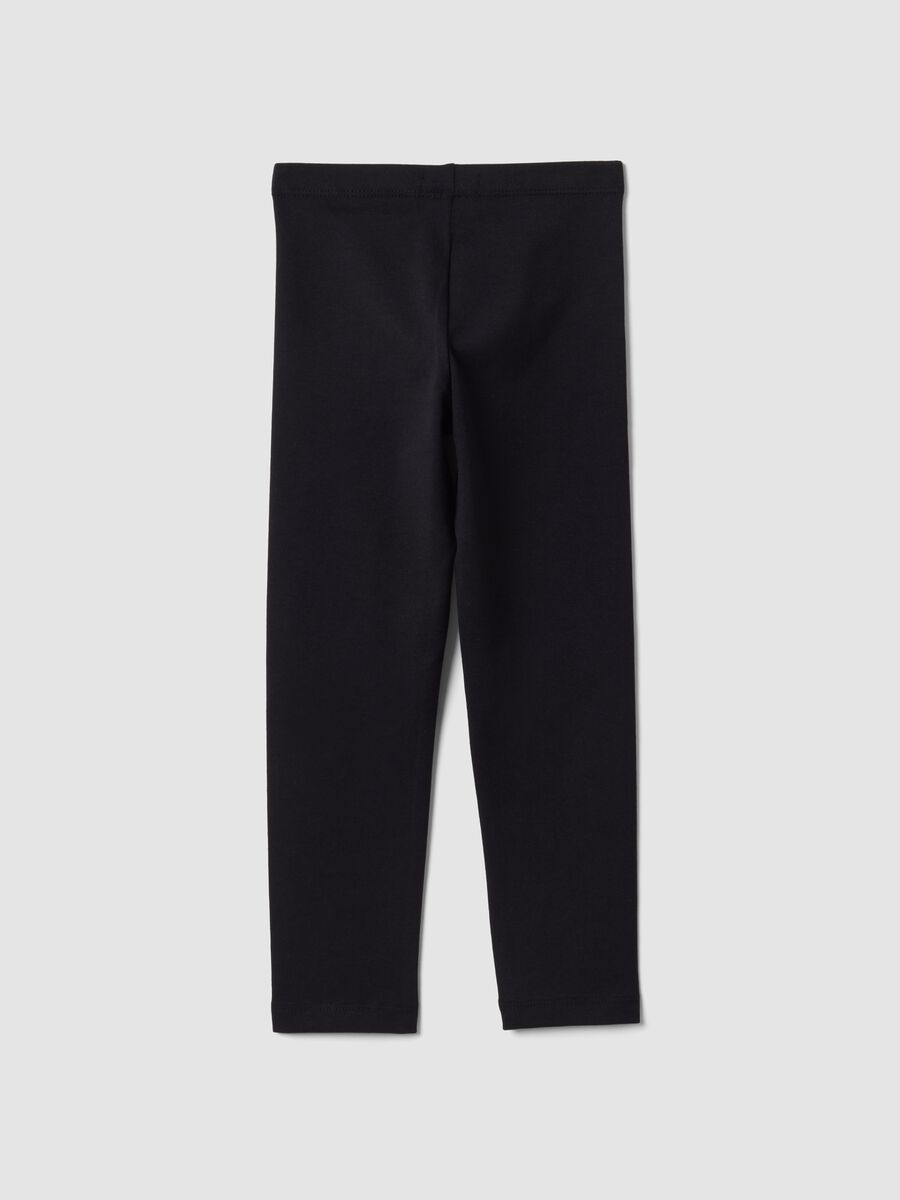 Black skinny leggings in stretch organic cotton with star for girls_1