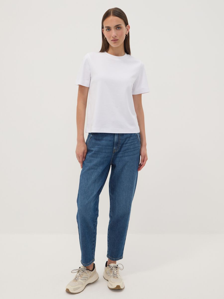 Jeans denim blu in puro cotone con vita paperbag baggy fit_0