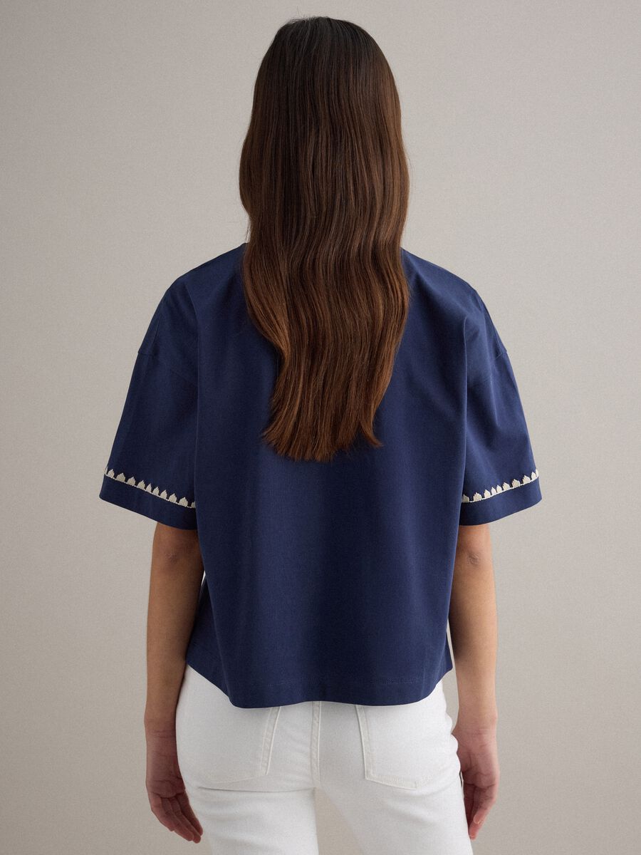 Blue boxy fit pure cotton T-shirt with embroidery_3