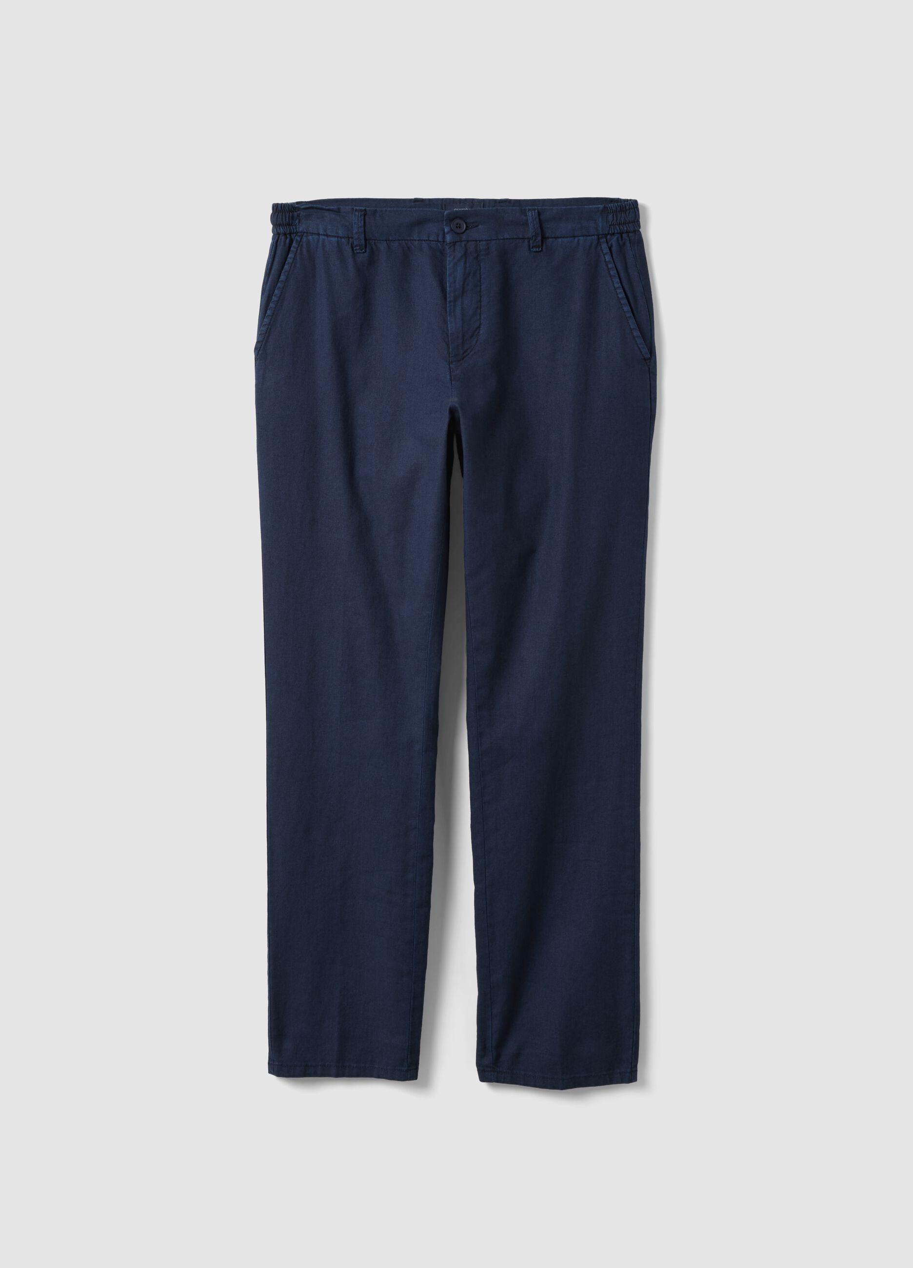 Blue linen and cotton blend chino trousers, regular fit