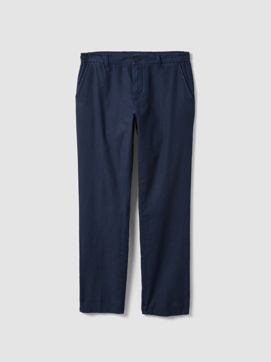 Blue linen and cotton blend chino trousers, regular fit_4