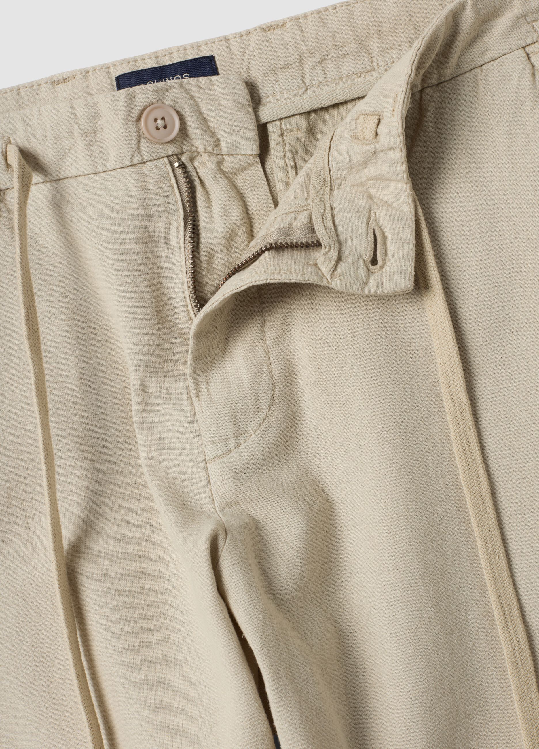 Beige linen and cotton blend chino shorts