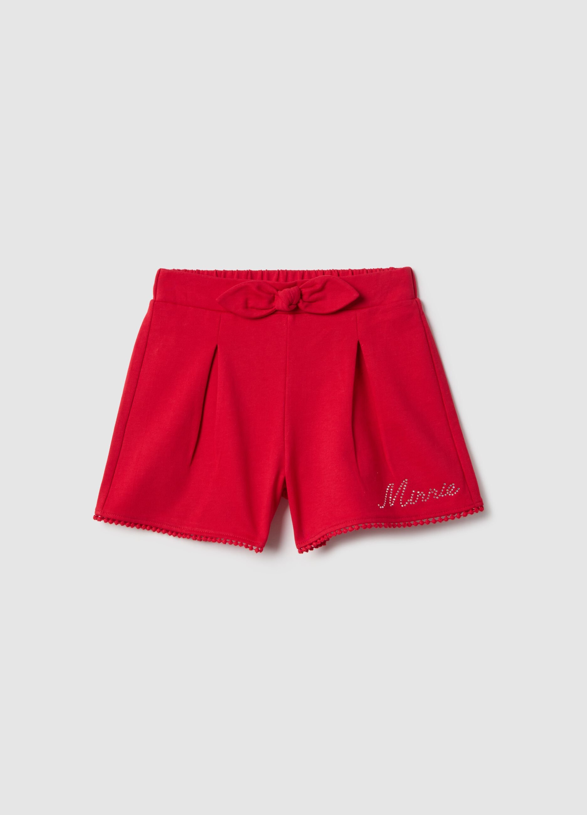 Rote M&auml;dchen-Shorts aus reiner Baumwolle im Regular Fit mit Strass