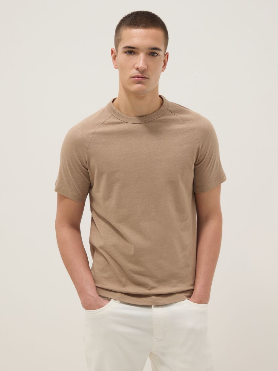 Beige pure cotton regular fit T-shirt_0