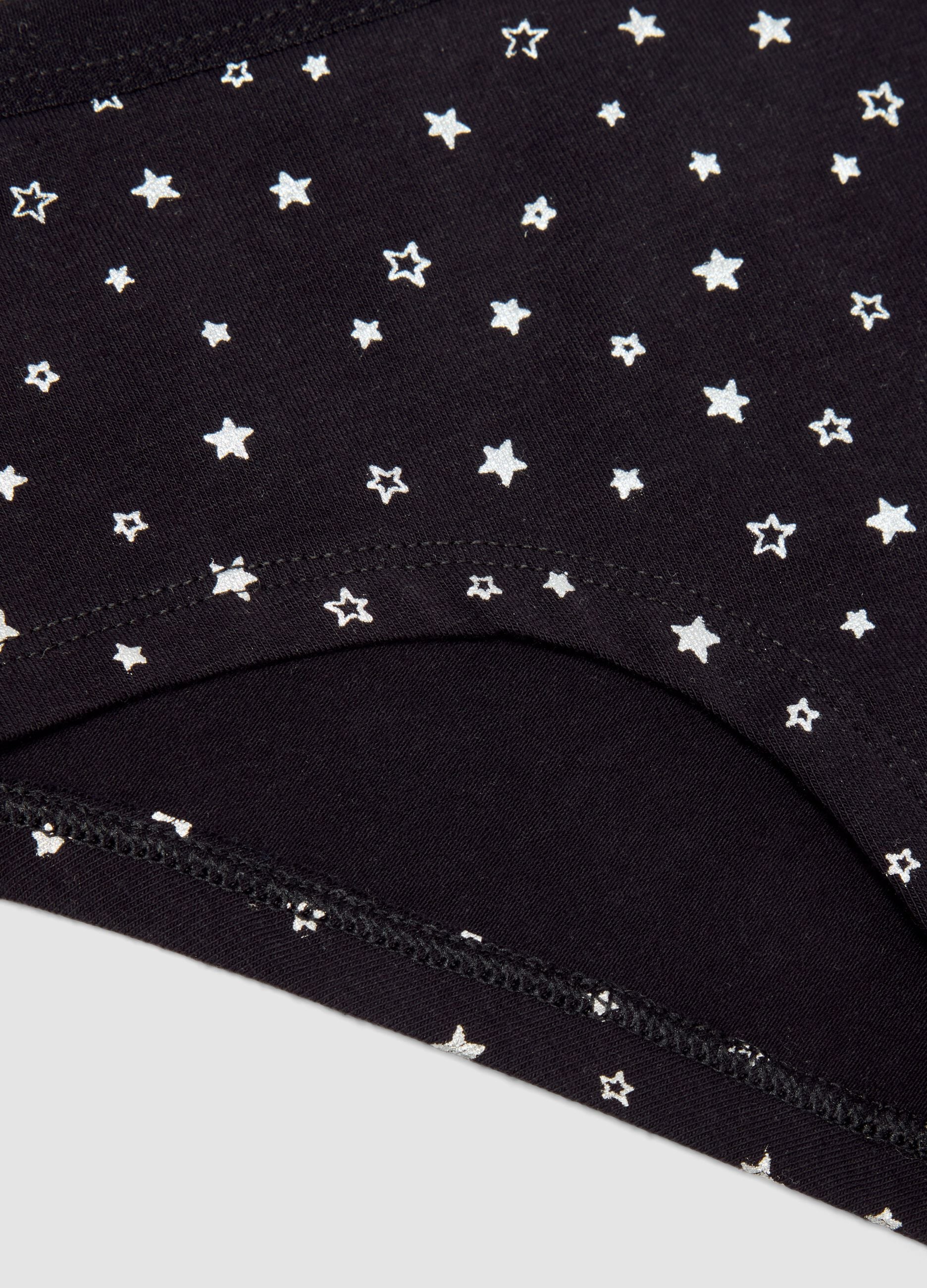 Cueca preta de algod&atilde;o org&acirc;nico el&aacute;stico com estampado de estrelas