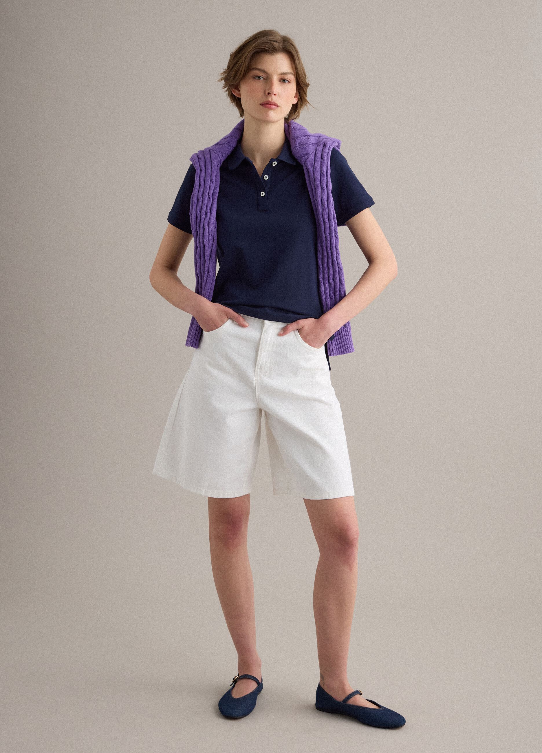 Polo azul de algod&oacute;n org&aacute;nico ajuste regular