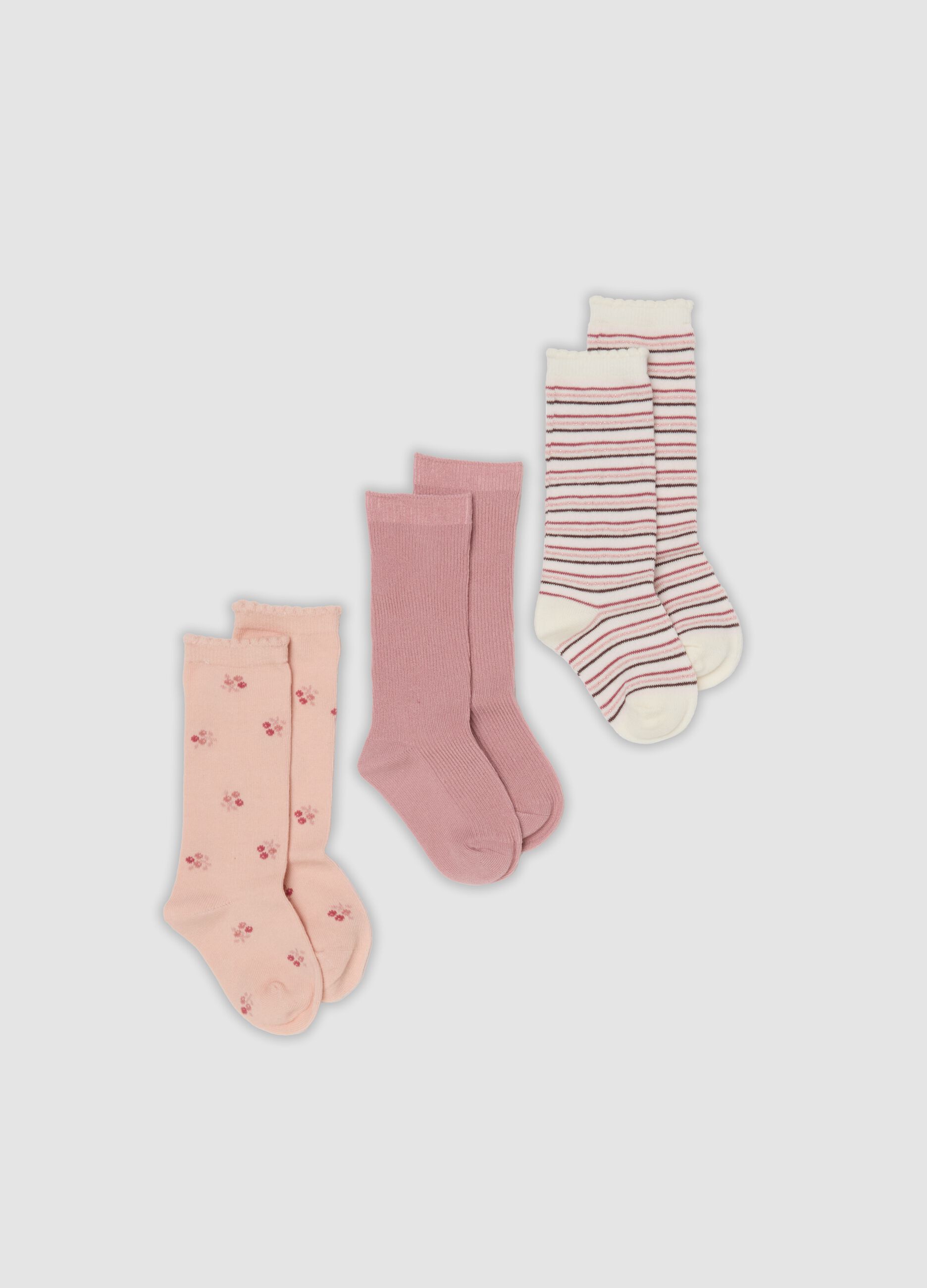 Tripack di calze lunghe rosa in cotone organico elasticizzato