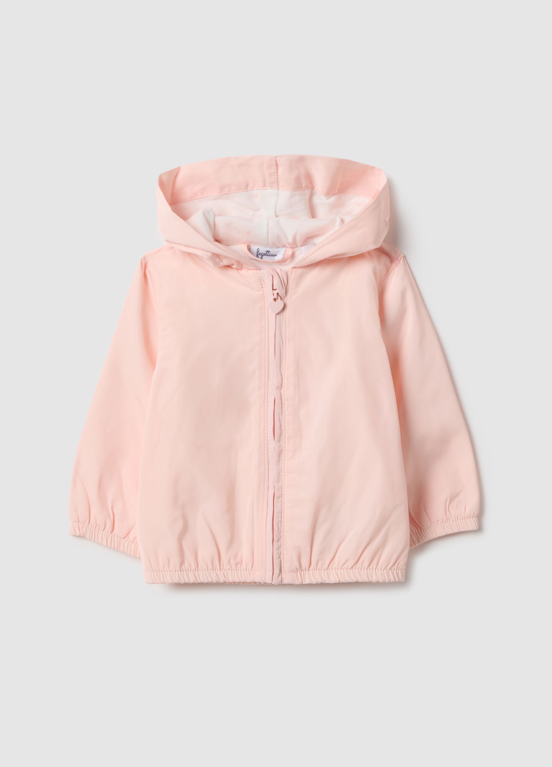 Casaco imperme&aacute;vel rosa regular fit com capuz para beb&eacute; menina