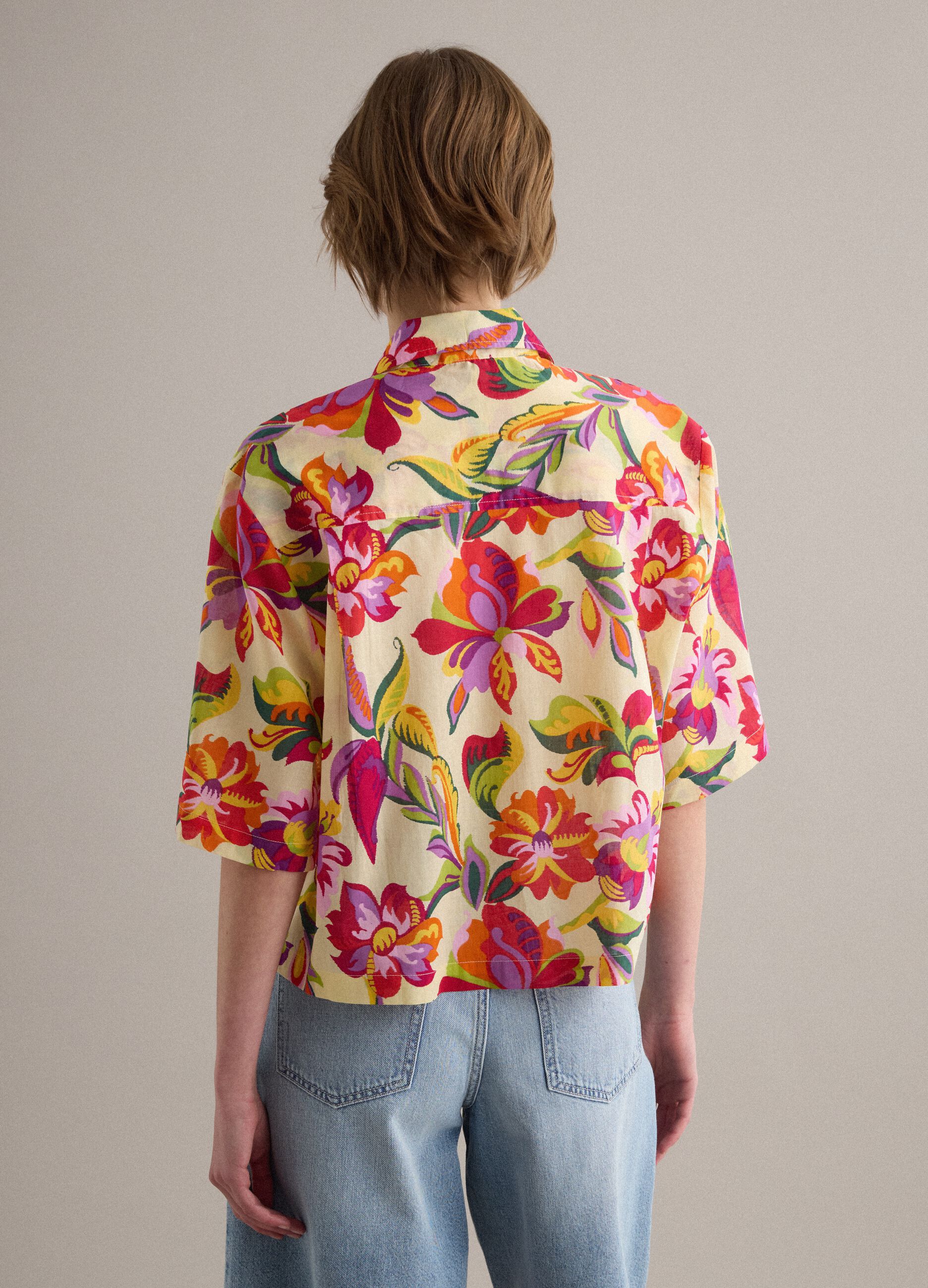Multicolour pure cotton shirt with bold print and oversized fit