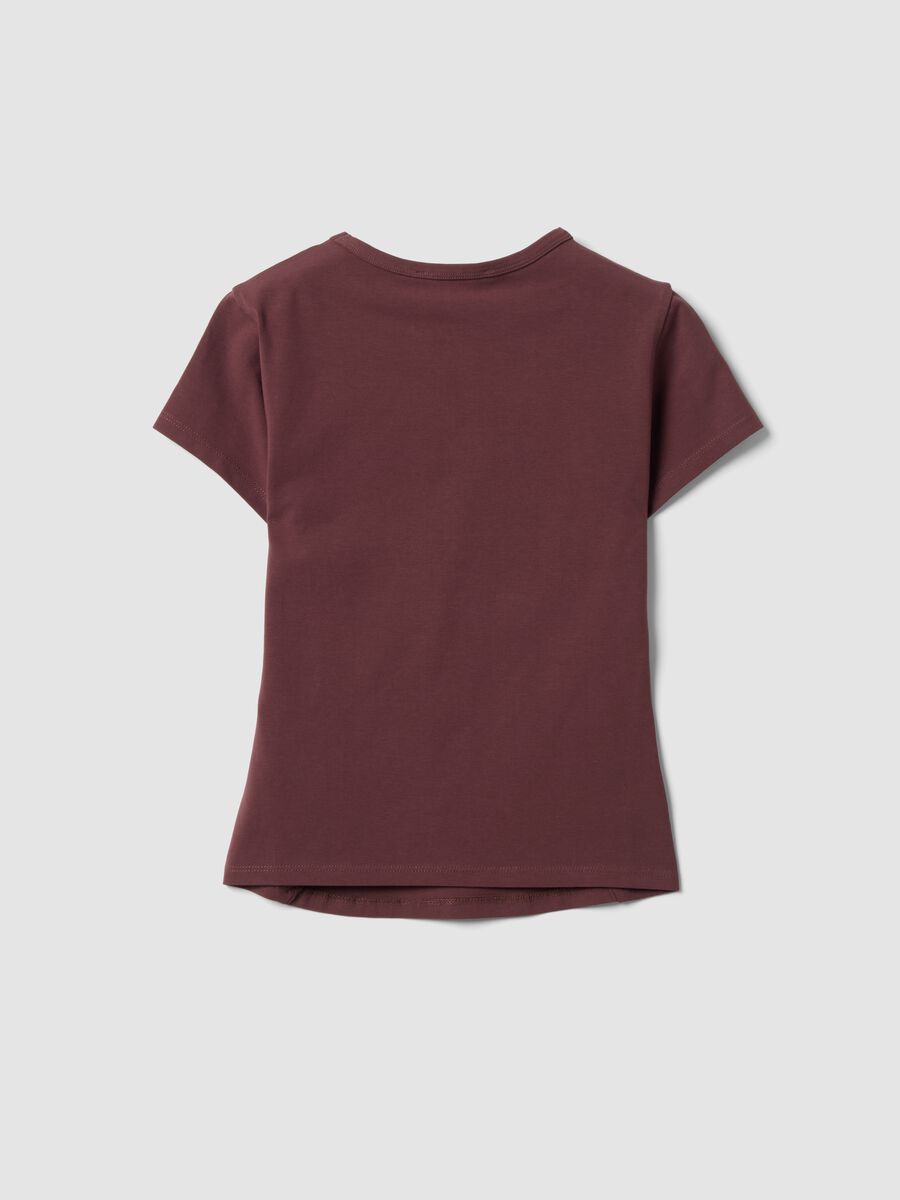 Braunes, figurbetontes T-Shirt aus Stretch-Baumwolle mit Strassapplikationen_5