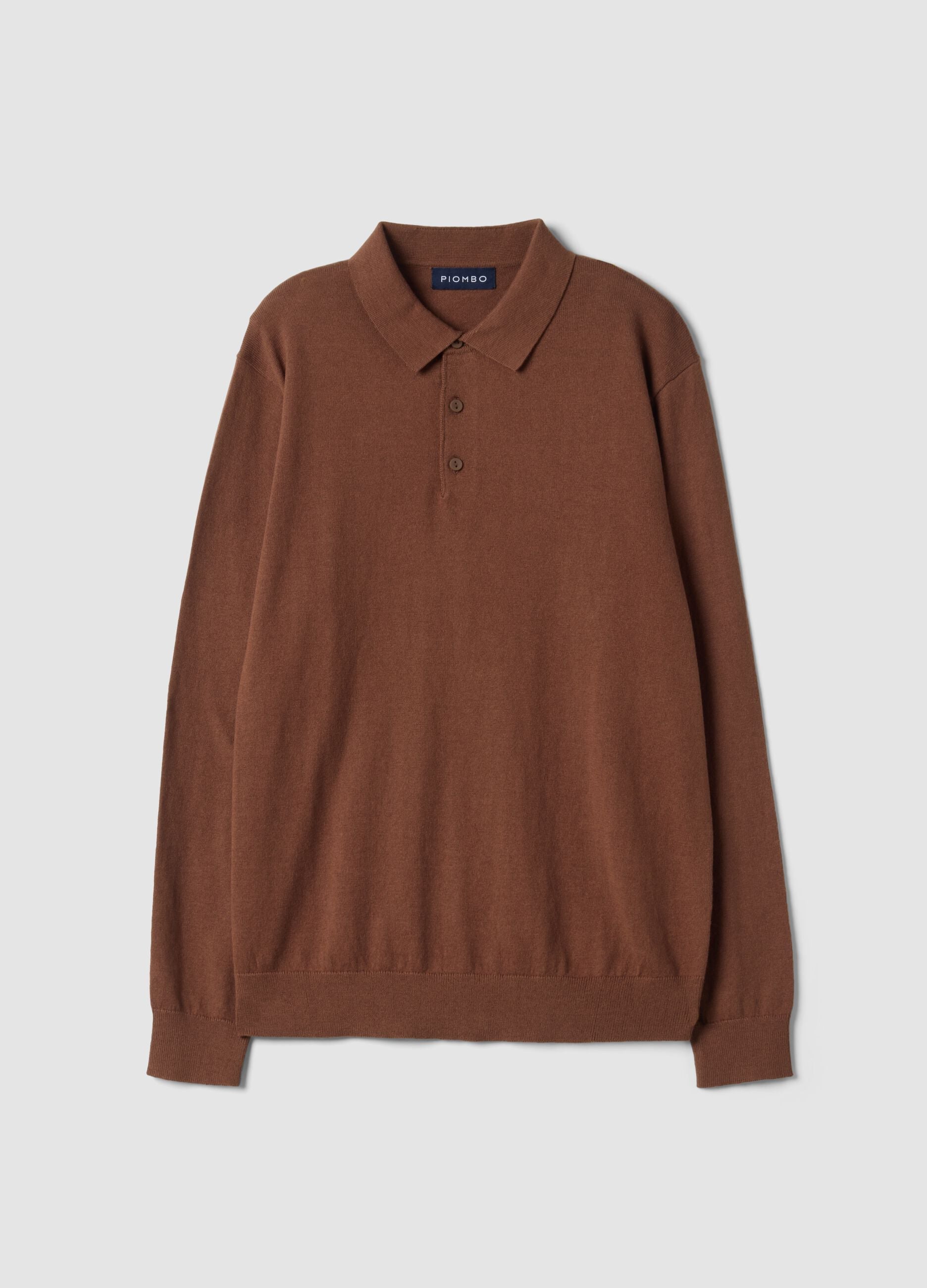 Polo marrone in misto cotone e cashmere a maniche lunghe regular fit