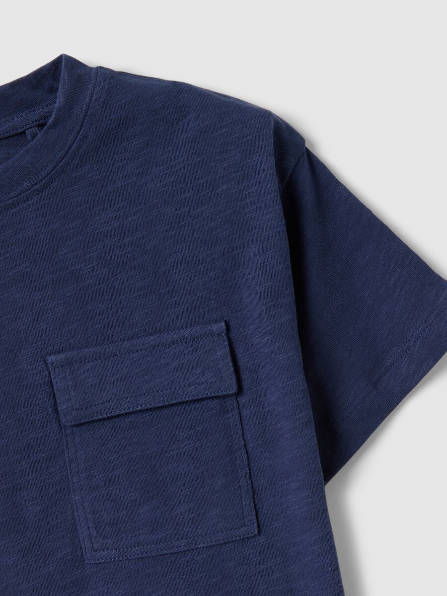 Children's blue pure cotton regular fit T-shirt with pocket_3