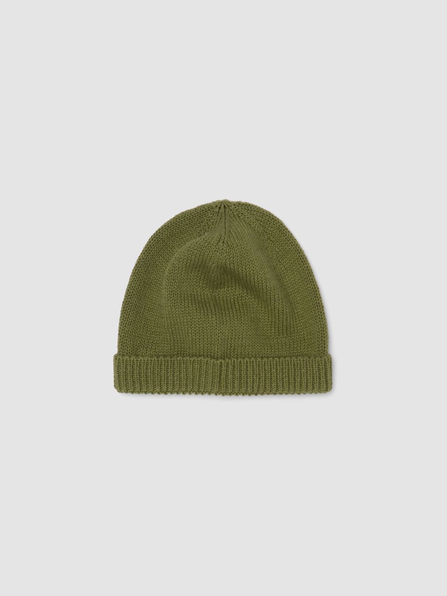 Green pure cotton knitted hat with turn-up brim_0