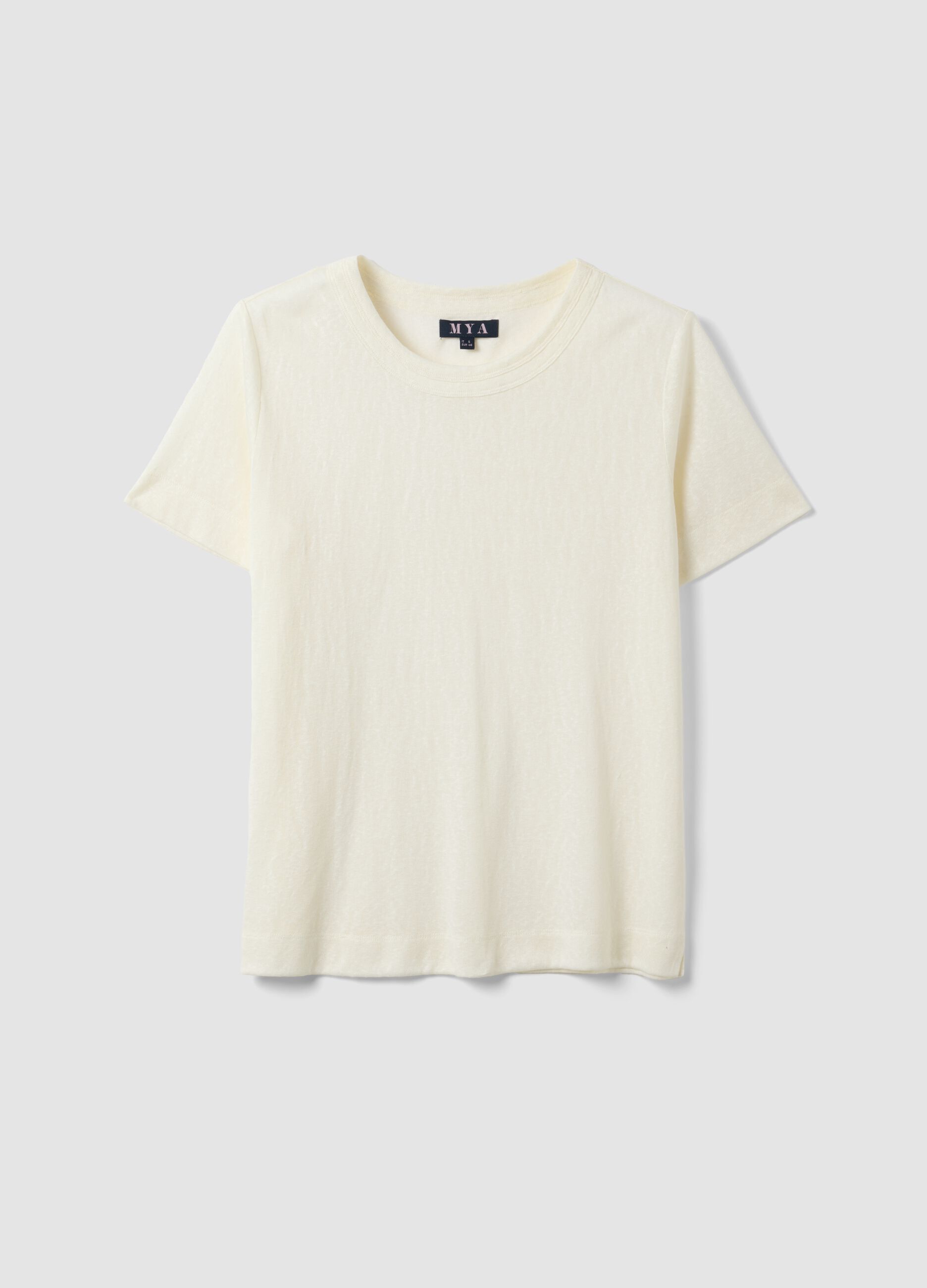 T-shirt bianca in misto viscosa a maniche corte regular fit