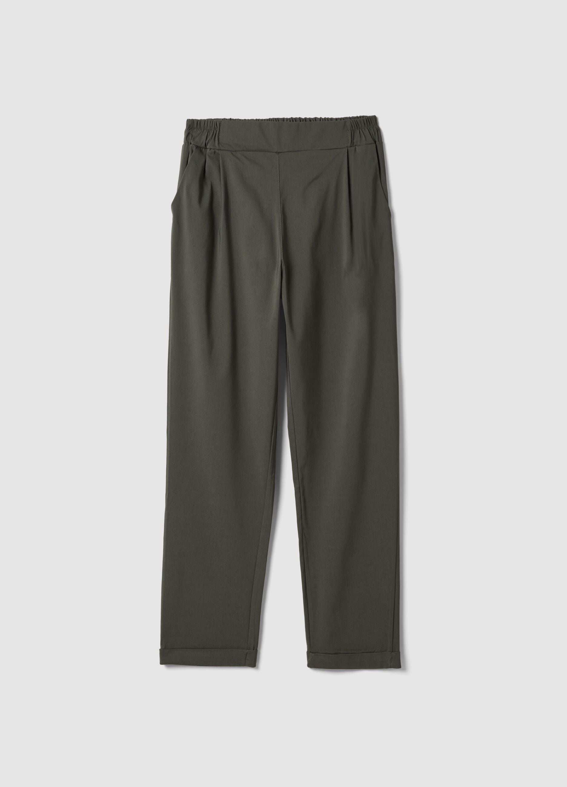 Green regular-fit stretch viscose trousers
