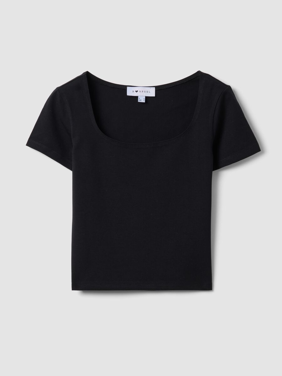 Camiseta negra de algod&oacute;n el&aacute;stico con escote cuadrado_4