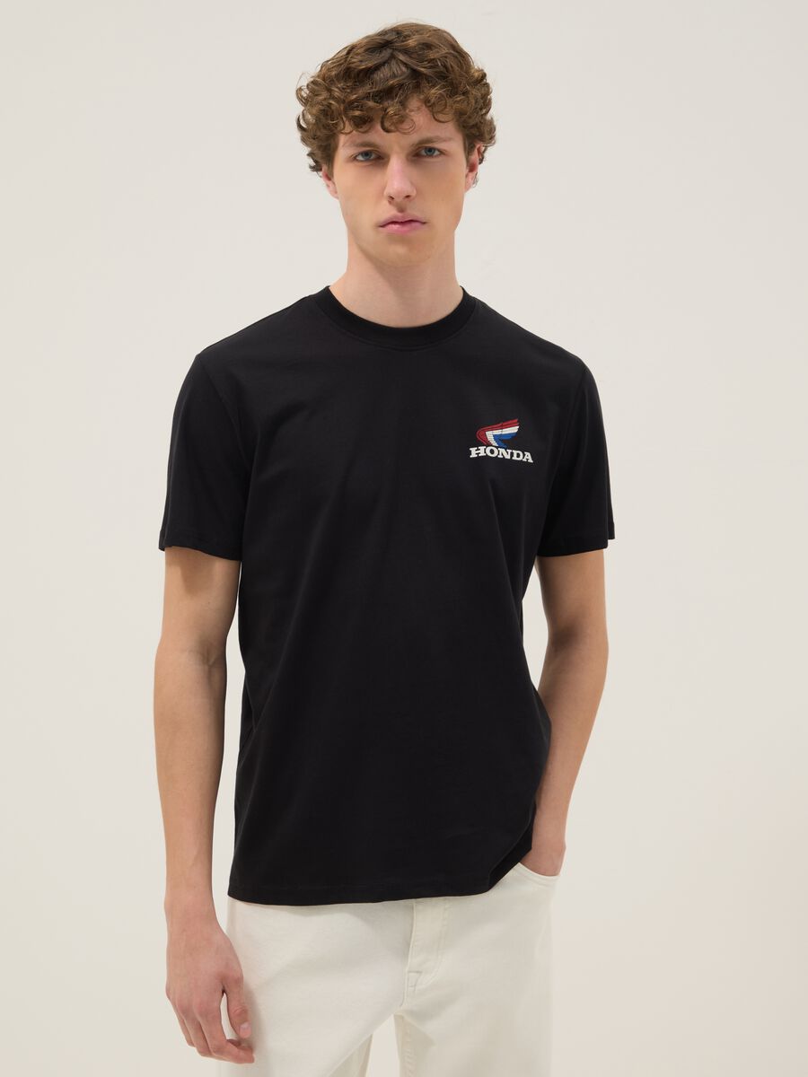 Schwarzes T-Shirt aus reiner Baumwolle mit Print, Regular Fit_0