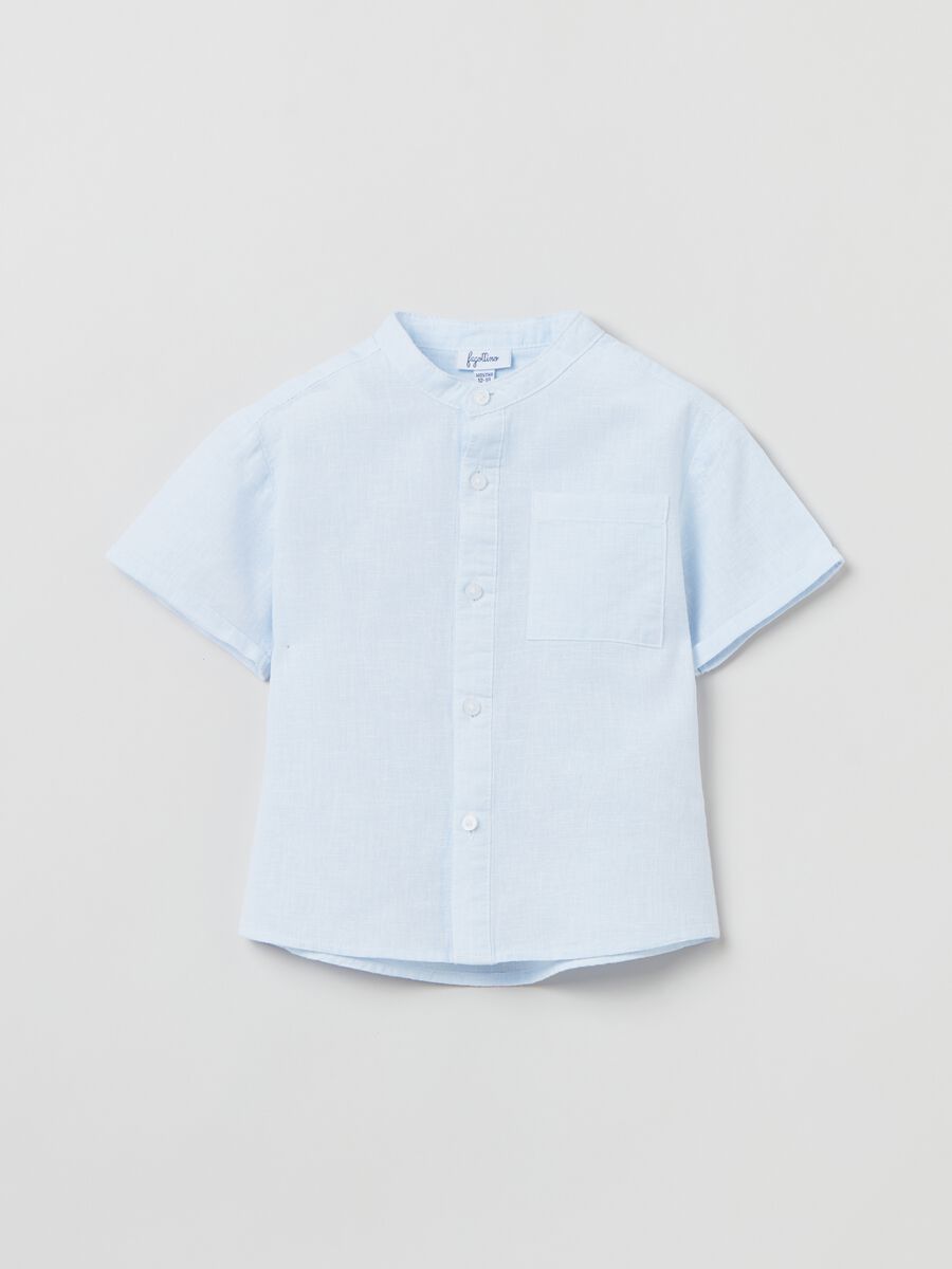 Camisa de manga corta de algodón y lino_0