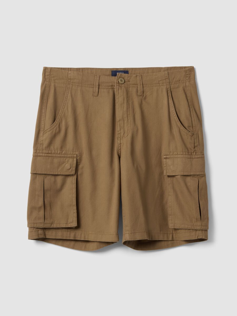 Beige pure cotton cargo Bermuda shorts, regular fit_0