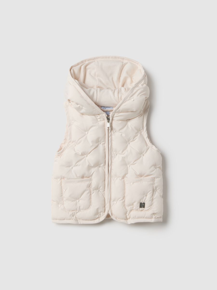 White padded regular fit gilet with hood for girl_0