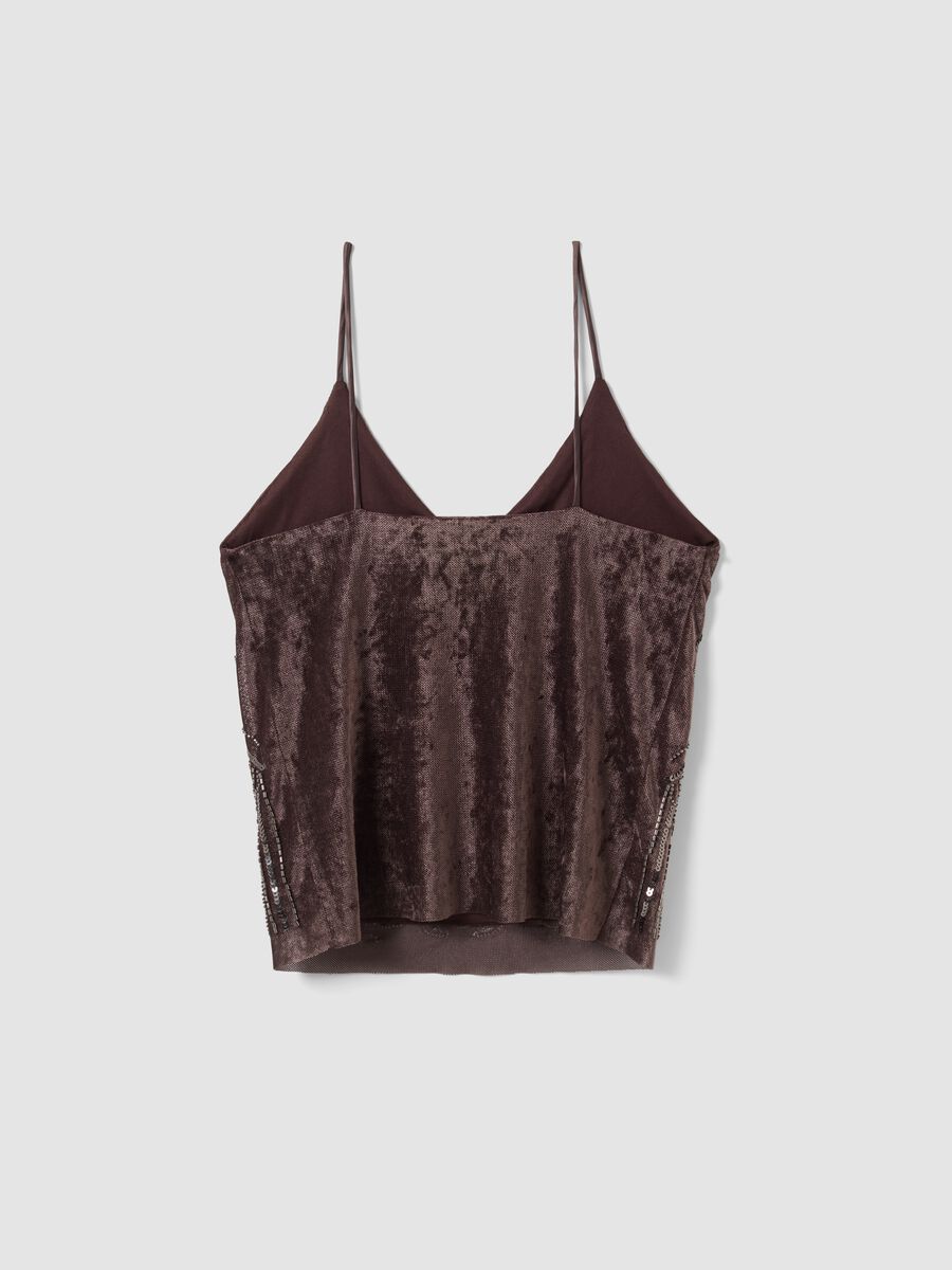 Braunes, figurbetontes Tanktop aus Stretchstoff mit Pailletten_6