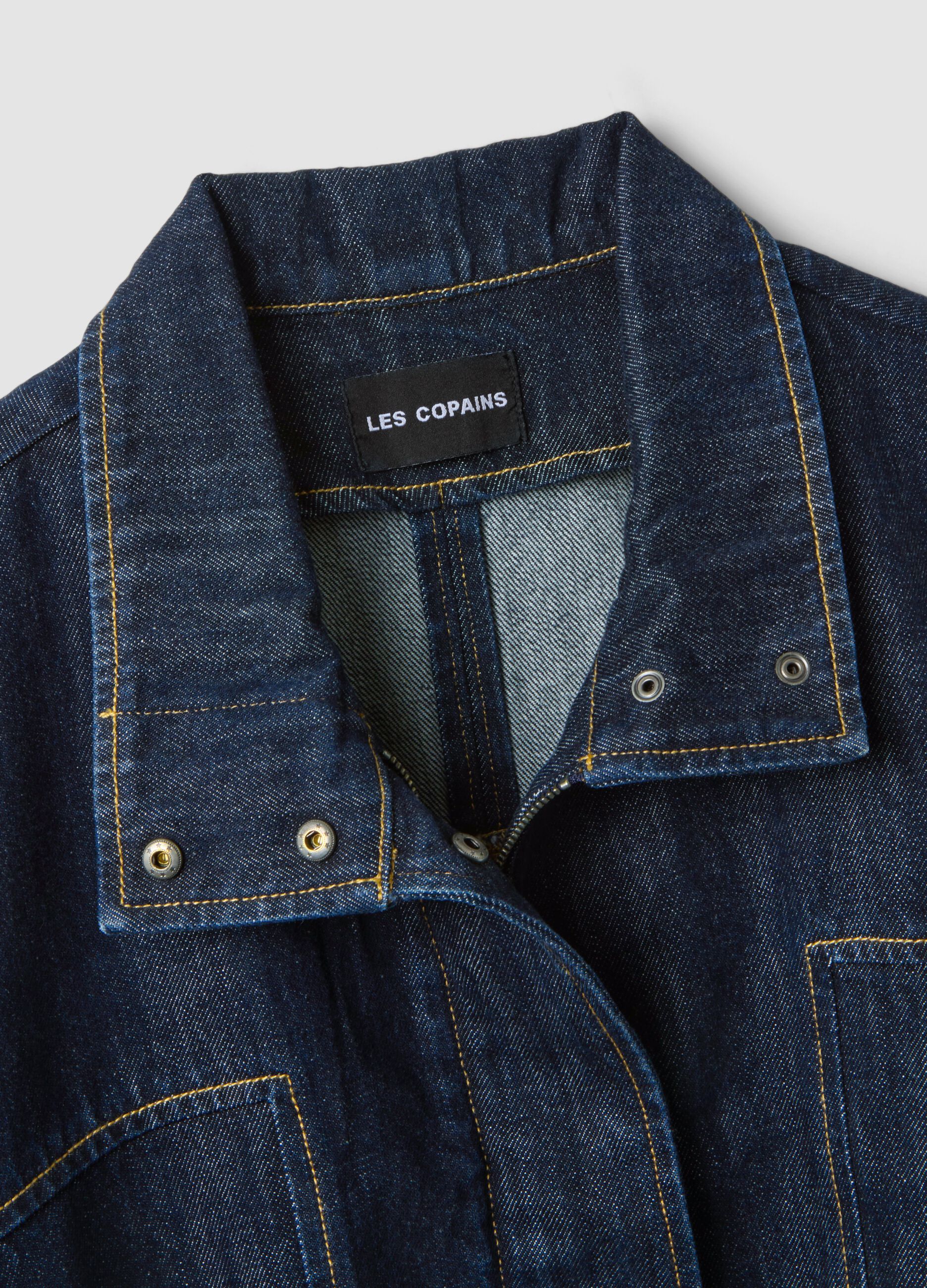 Blue pure cotton denim jacket with zip, oversized fit