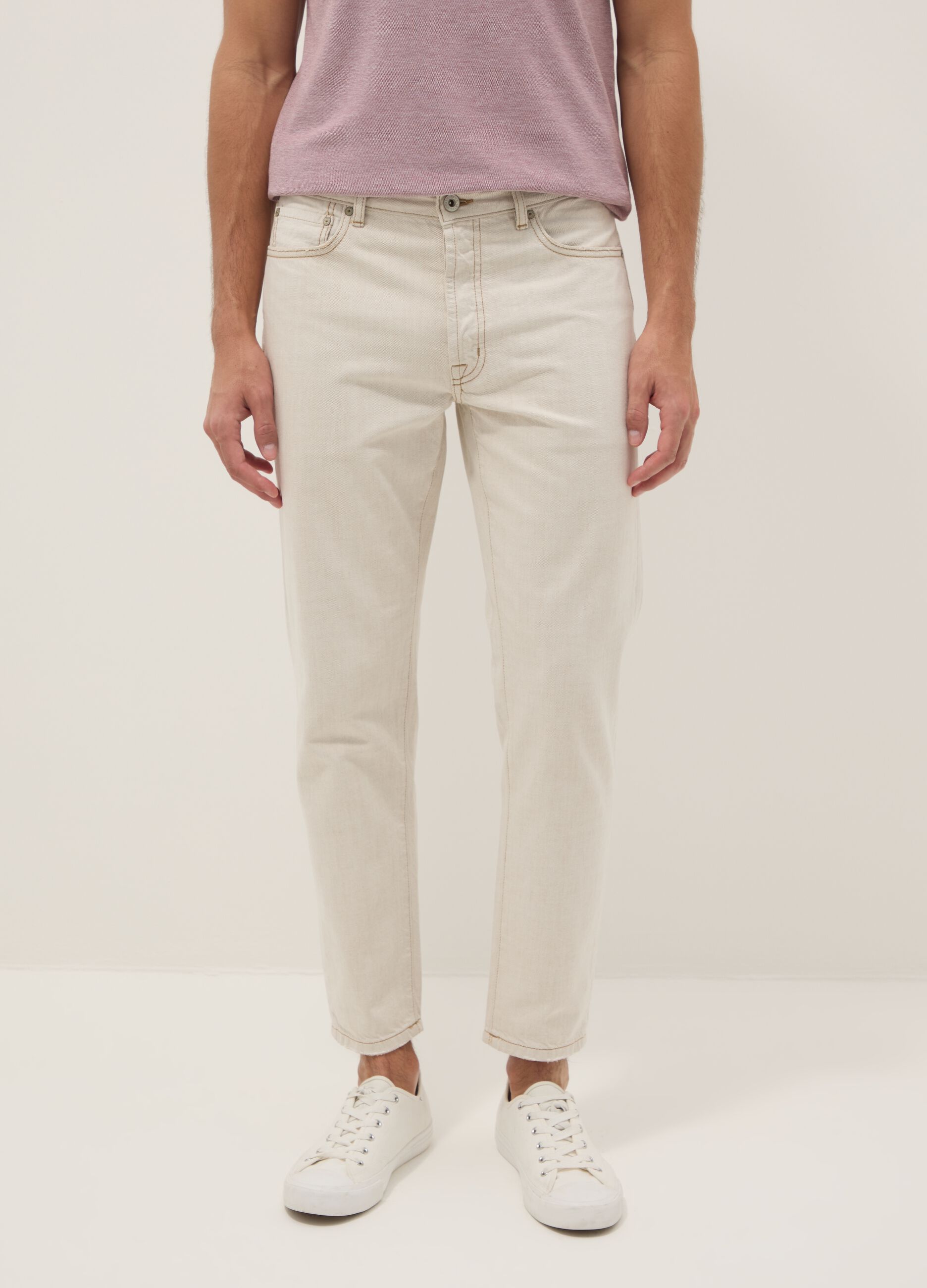 Beige denim jeans in pure cotton, relaxed fit